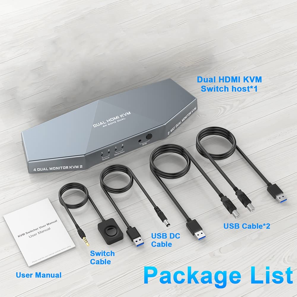 Guindxan Dual Cut KVM Switch with Audio Output - 2 Port Keyboard Mouse Video Switcher for PC & Mac - Ideal for Home Office, Gaming & Multi-Device Workspaces
