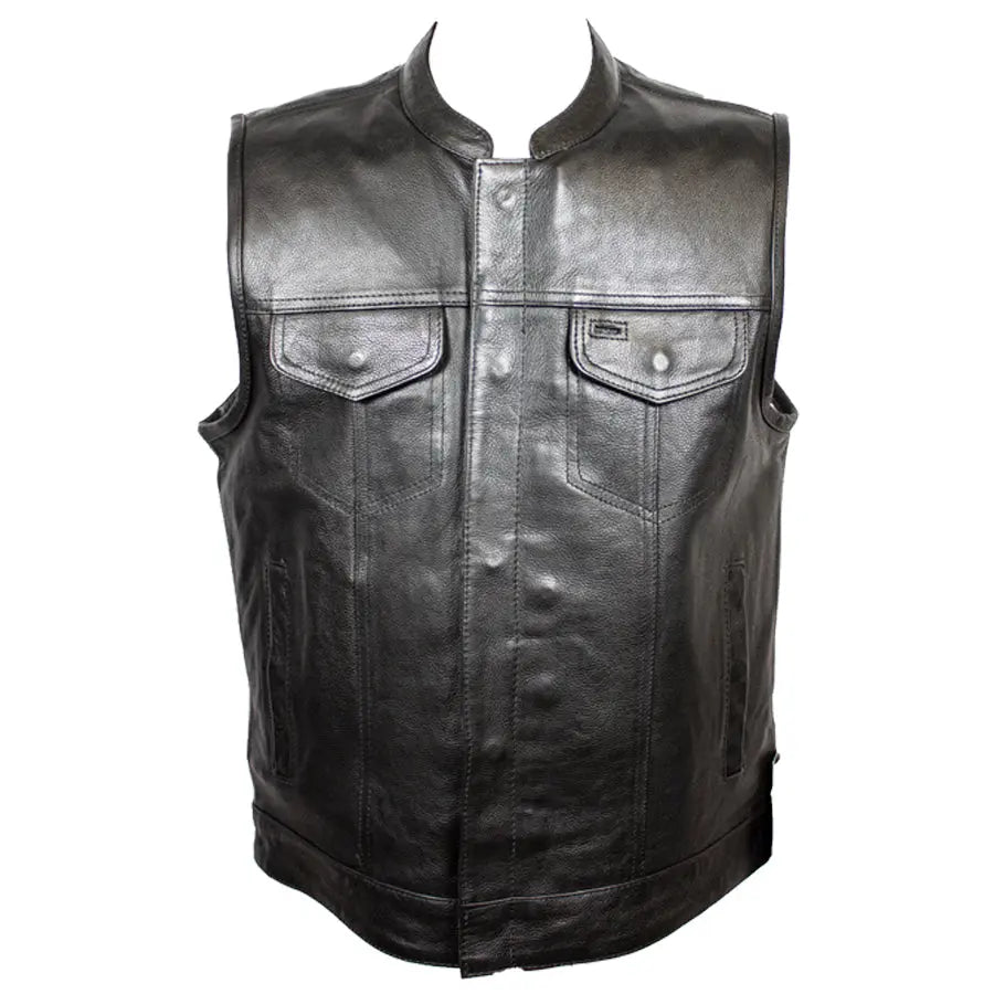 Open Road Men's Flannel Lined Leather Club Vest - Warm Winter Jacket for Outdoor Activities, Motorcycle Riding & Casual Wear