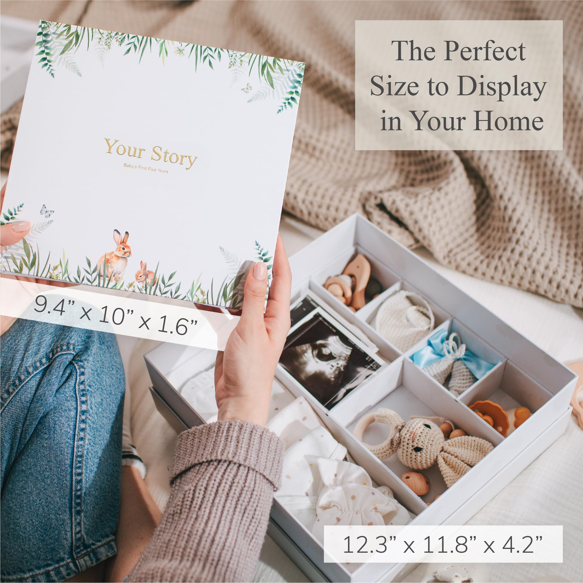 Baby Memory Keepsake Box with Scrapbook - First 5 Years Baby Journal for Boys & Girls | Perfect Baby Shower Gift for New Moms, Gender Reveal Present | Nursery Decor & Cherished Childhood Moment Preservation