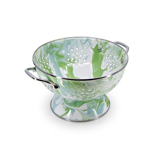 Modern Monet Swirl Enamelware 3 Quart Colander - Vintage Style Stainless Steel Strainer for Pasta, Salad & Vegetables - Perfect for Kitchen, Camping & Outdoor Cooking