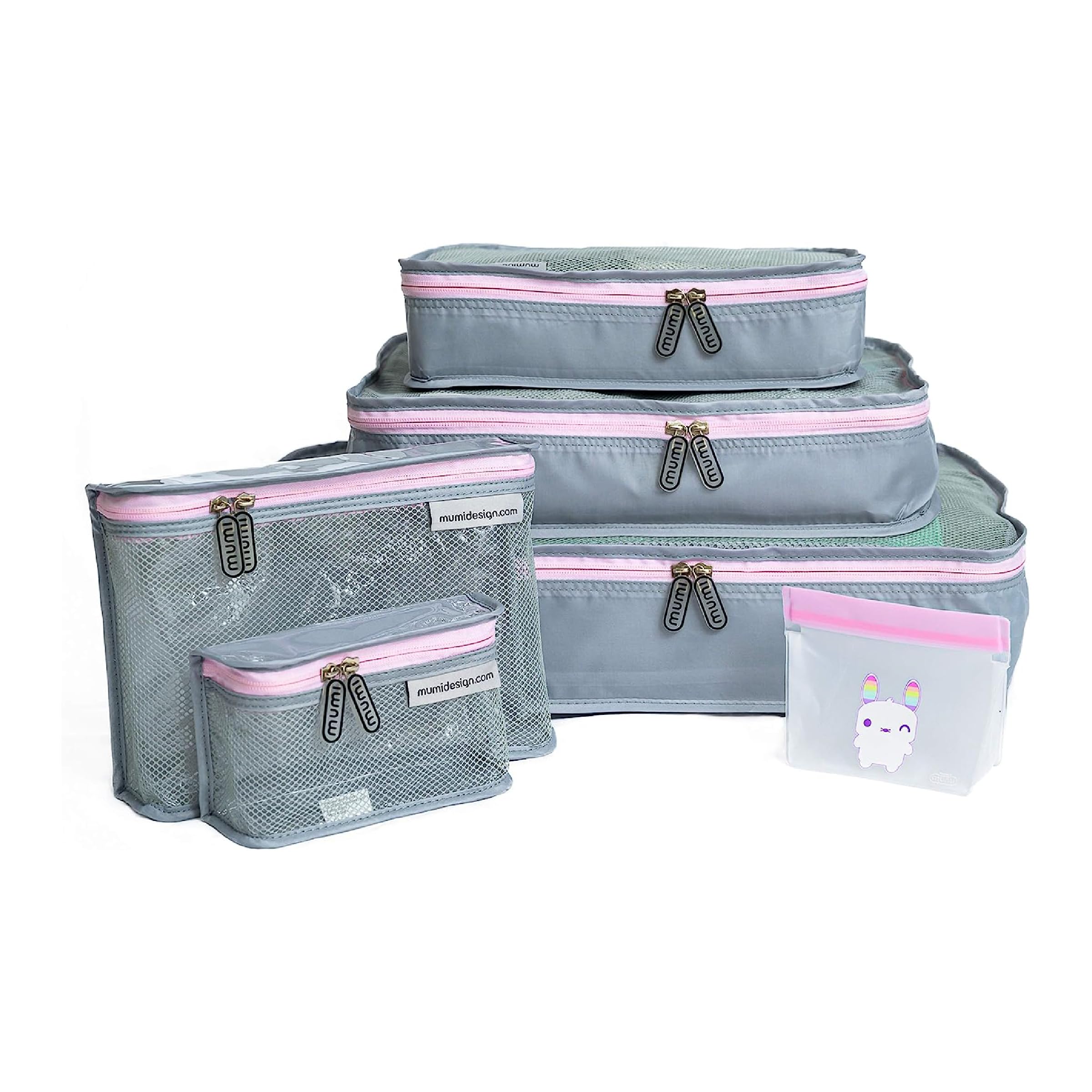 MUMI Piccolo 6-Piece Luggage Organizer Set - Travel Packing Cubes for Baby Essentials, Pink | Perfect for Diaper Bags, Carry-Ons & Family Vacations