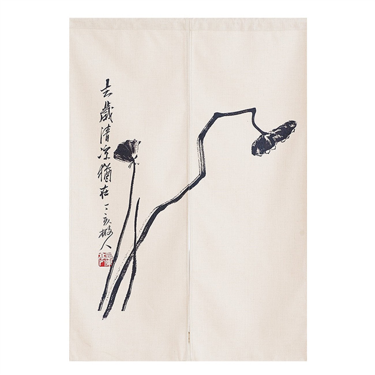 BAIHT HOME Cotton Linen Japanese Noren Curtain - Traditional Chinese Lotus Design Tapestry (25.6