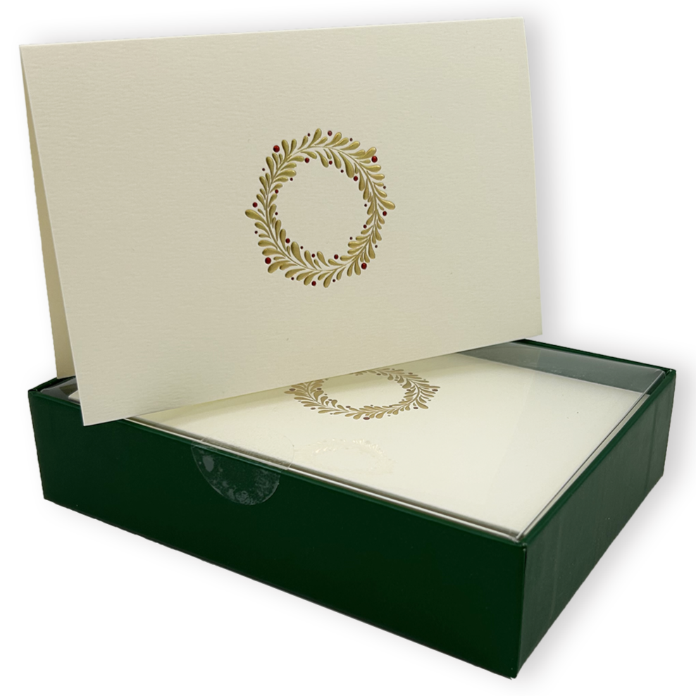 Golden Wreath Embossed Note Cards Set - Elegant Greeting Cards for Christmas, Weddings & Special Occasions - Premium Stationery for Handwritten Notes & Thank You Cards