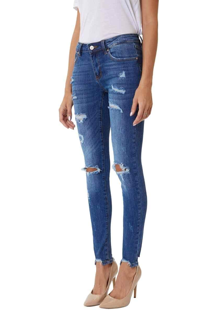 Kancan Women's High Rise Distressed Mom Jeans - KC9198L | Vintage Stretch Denim Skinny Jeans for Women | Perfect for Casual Outfits, Date Nights & Street Style Fashion