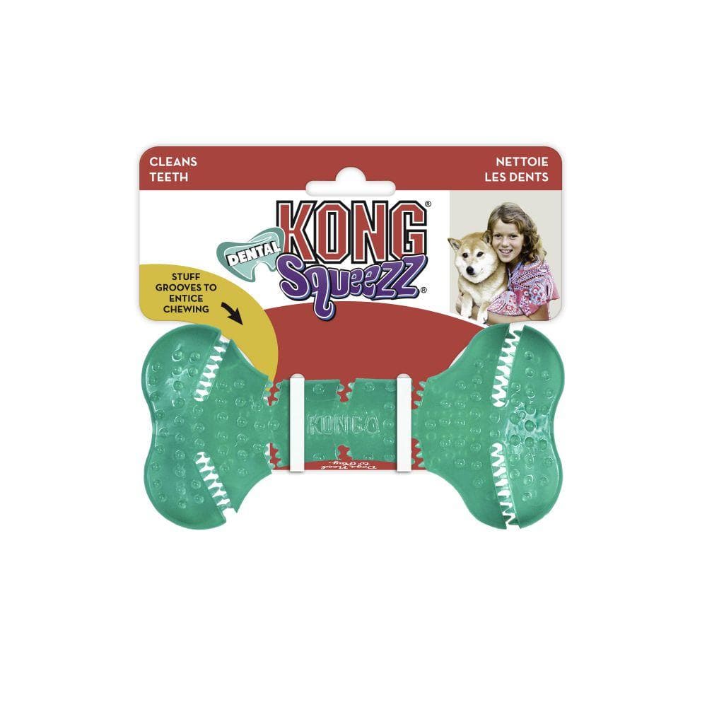Squeezz® Dental Bone for Dogs - Natural Teeth Cleaning Chew Toy - Kong-Style Dental Chew for Fresh Breath & Healthy Gums - Perfect for Aggressive Chewers & Puppy Teething Relief