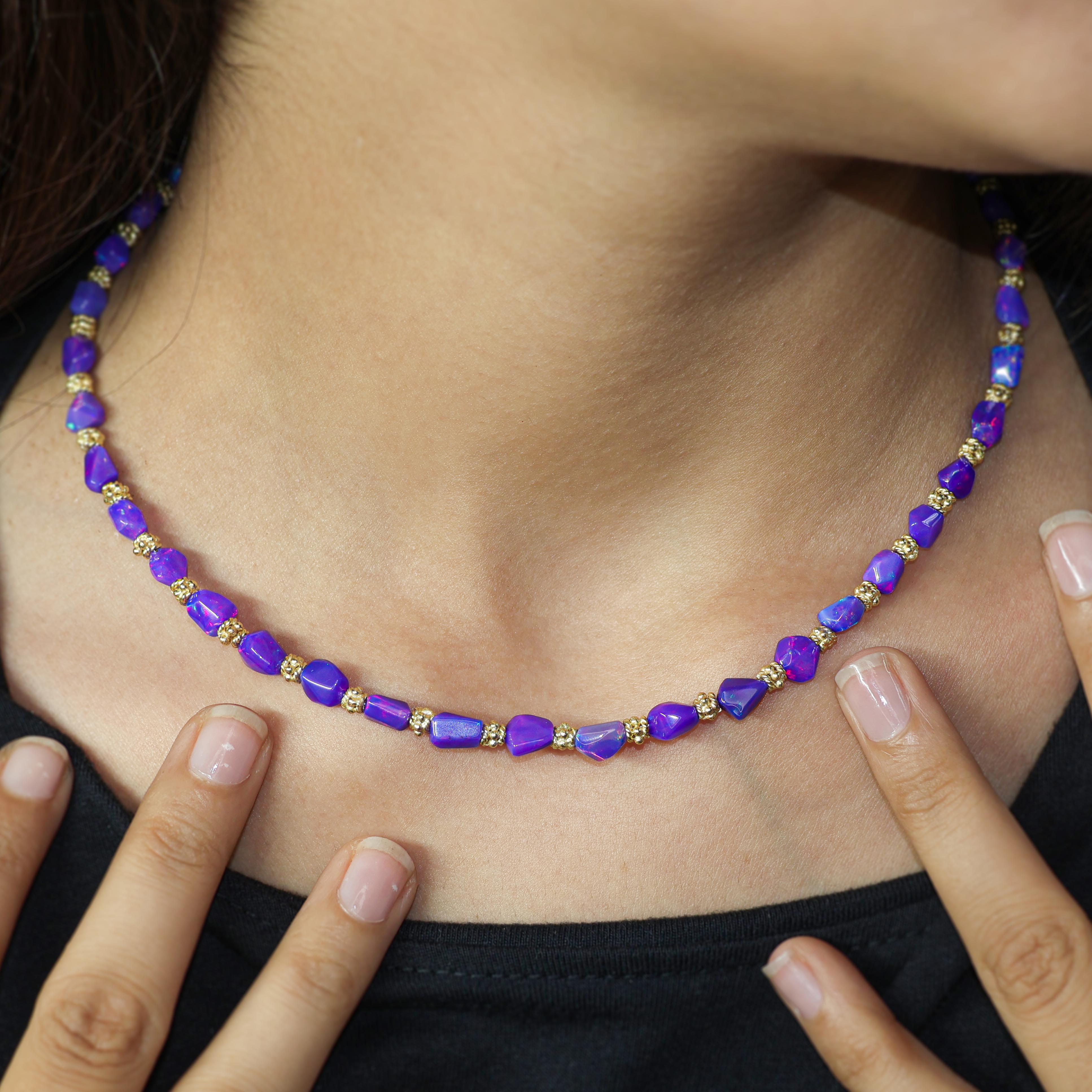 Natural Lavender Ethiopian Opal Tumble Beads Necklace - Handmade Gemstone Jewelry for Women, Boho Chic Accessory - Perfect for Weddings, Parties & Everyday Wear