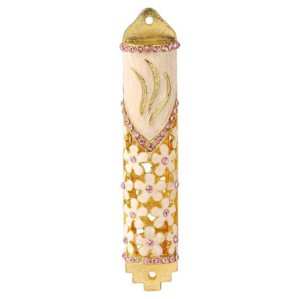 Hand Painted Enamel Mezuzah - 4.25 Inch Jewish Home Blessing Scroll Case for Doorways - Traditional Hebrew Housewarming Gift for New Home & Jewish Holidays