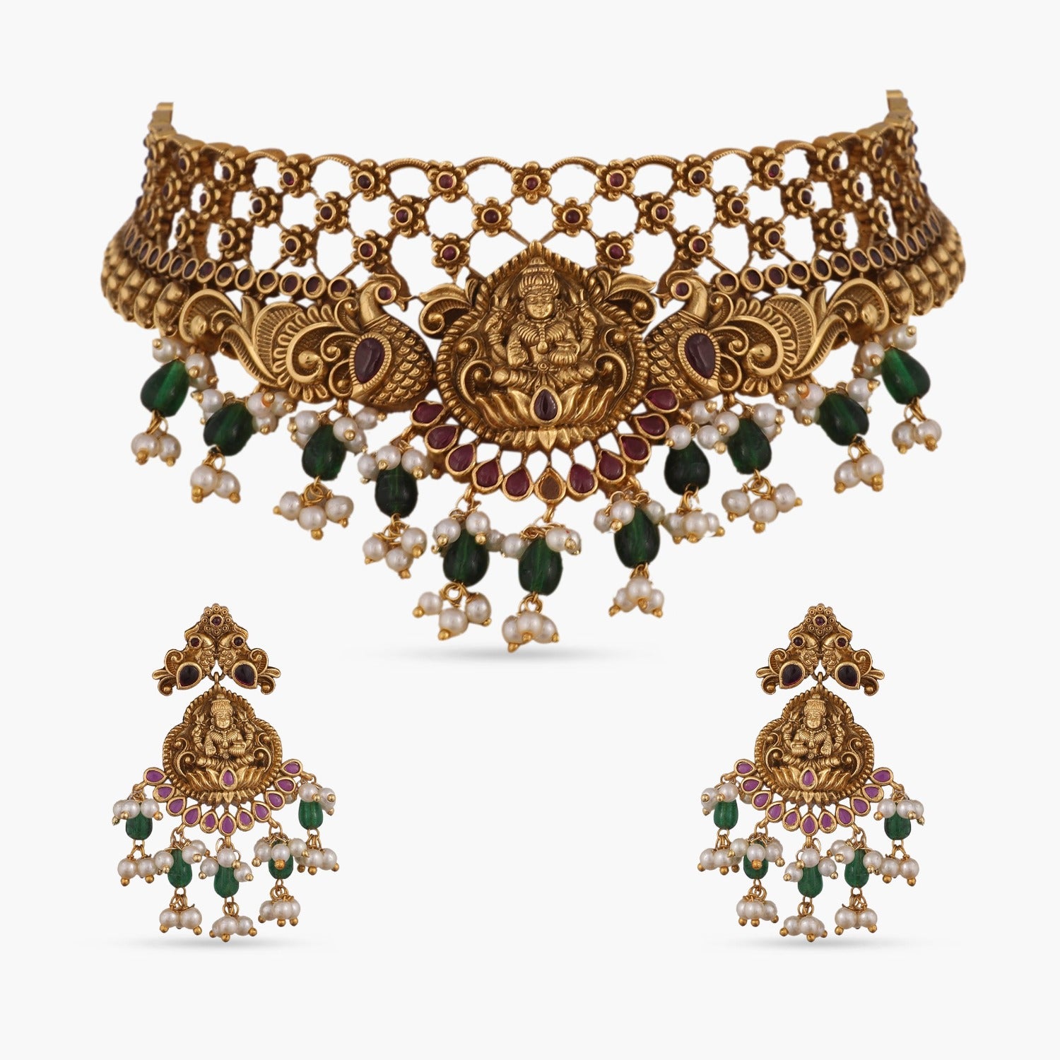 Vintage Keeka Antique Temple Choker Necklace Set - Boho Ethnic Jewelry for Women, Perfect for Festivals, Weddings & Special Occasions