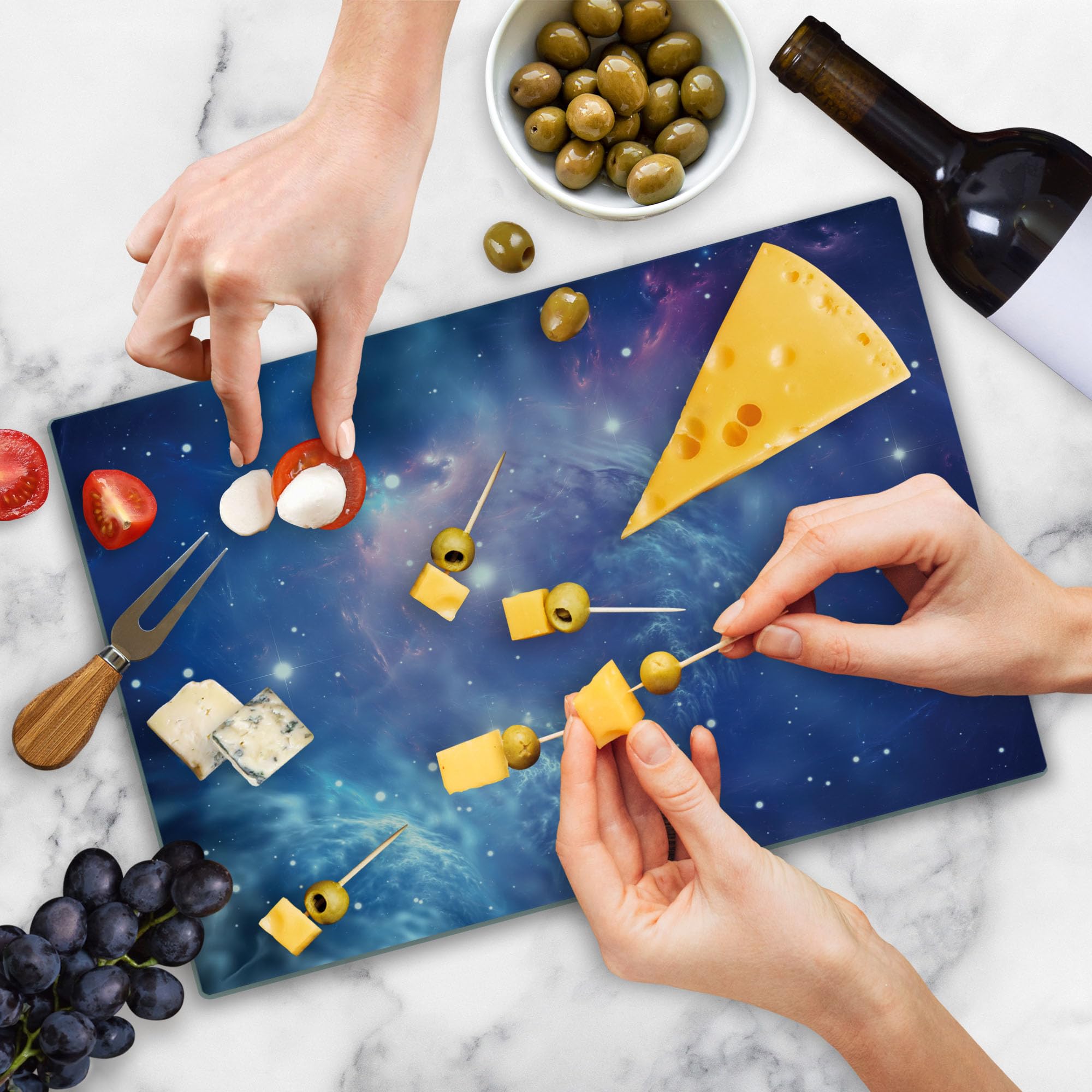 Ambesonne Galaxy Themed Tempered Glass Cutting Board - Outer Space Nebula with Star Clusters Astronomy Art - Large Purple Navy Serving Board for Kitchen & Party Use