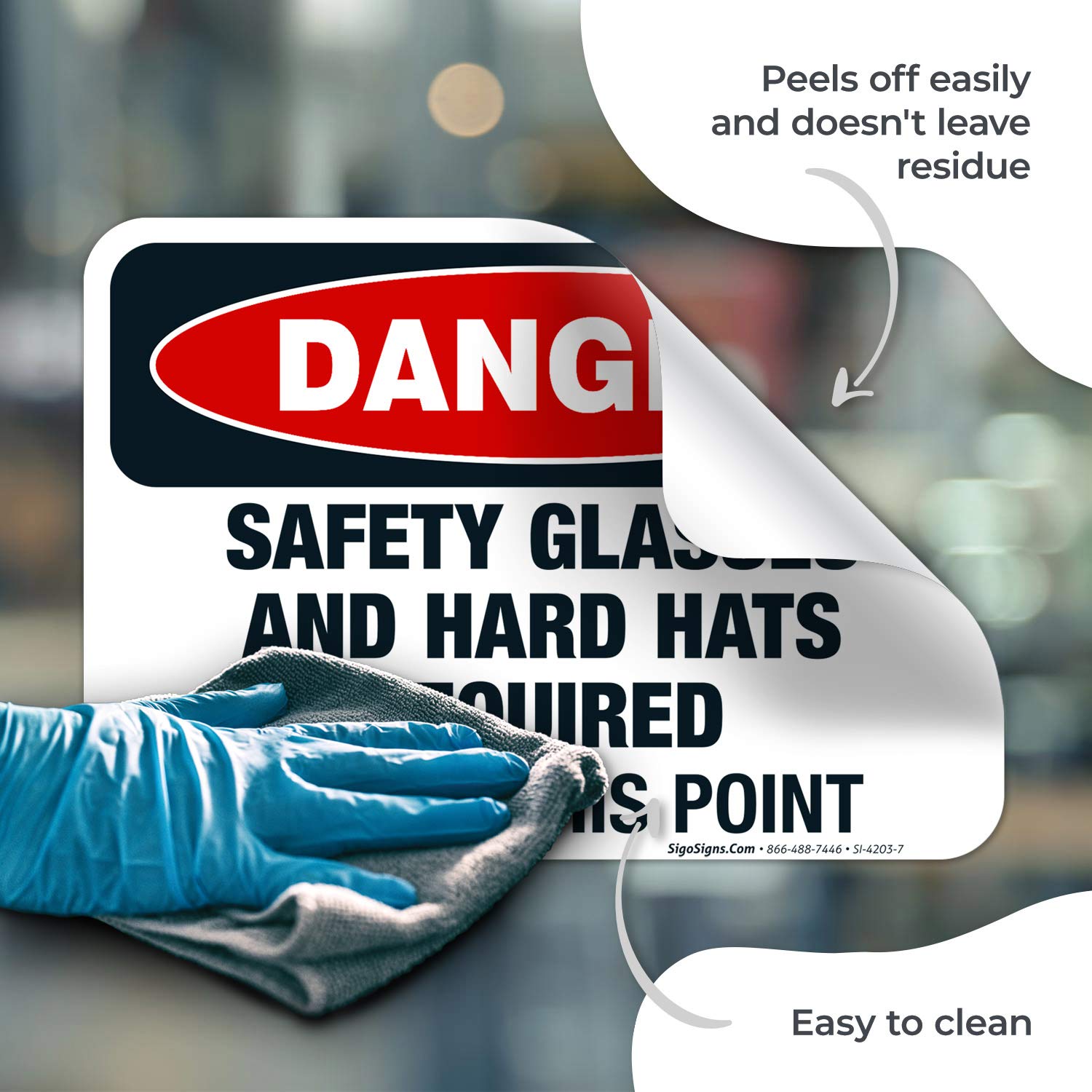 Danger Safety Glasses & Hard Hats Required Beyond This Point OSHA Sign - 10x7 Inch Vinyl Decal Sticker - Weatherproof, UV Resistant, Durable (Made in USA) - Perfect for Construction Sites, Warehouses & Industrial Areas