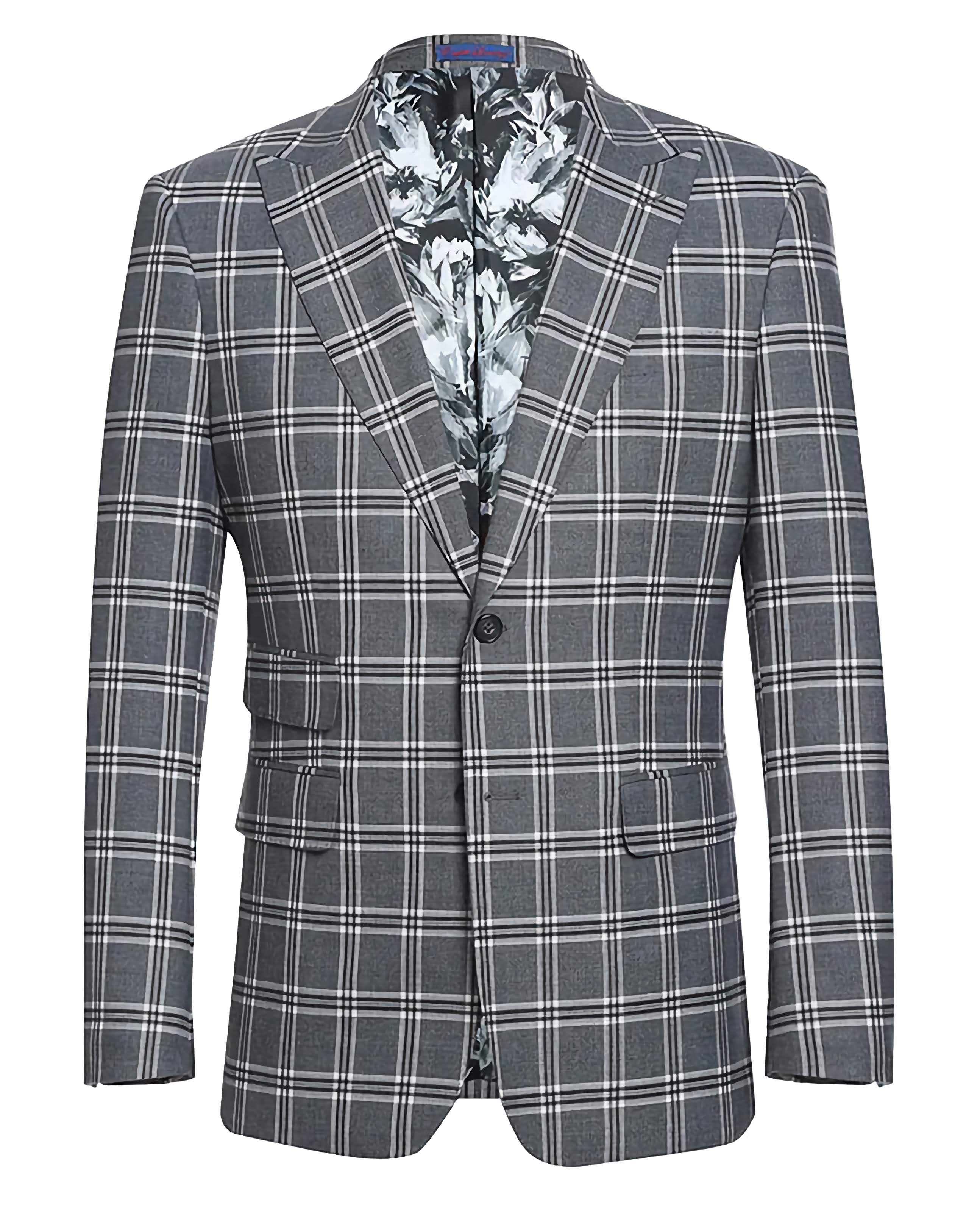 English Laundry Dimgray & White Check Slim Fit Suit for Men - Modern Business Attire for Office, Weddings & Formal Events