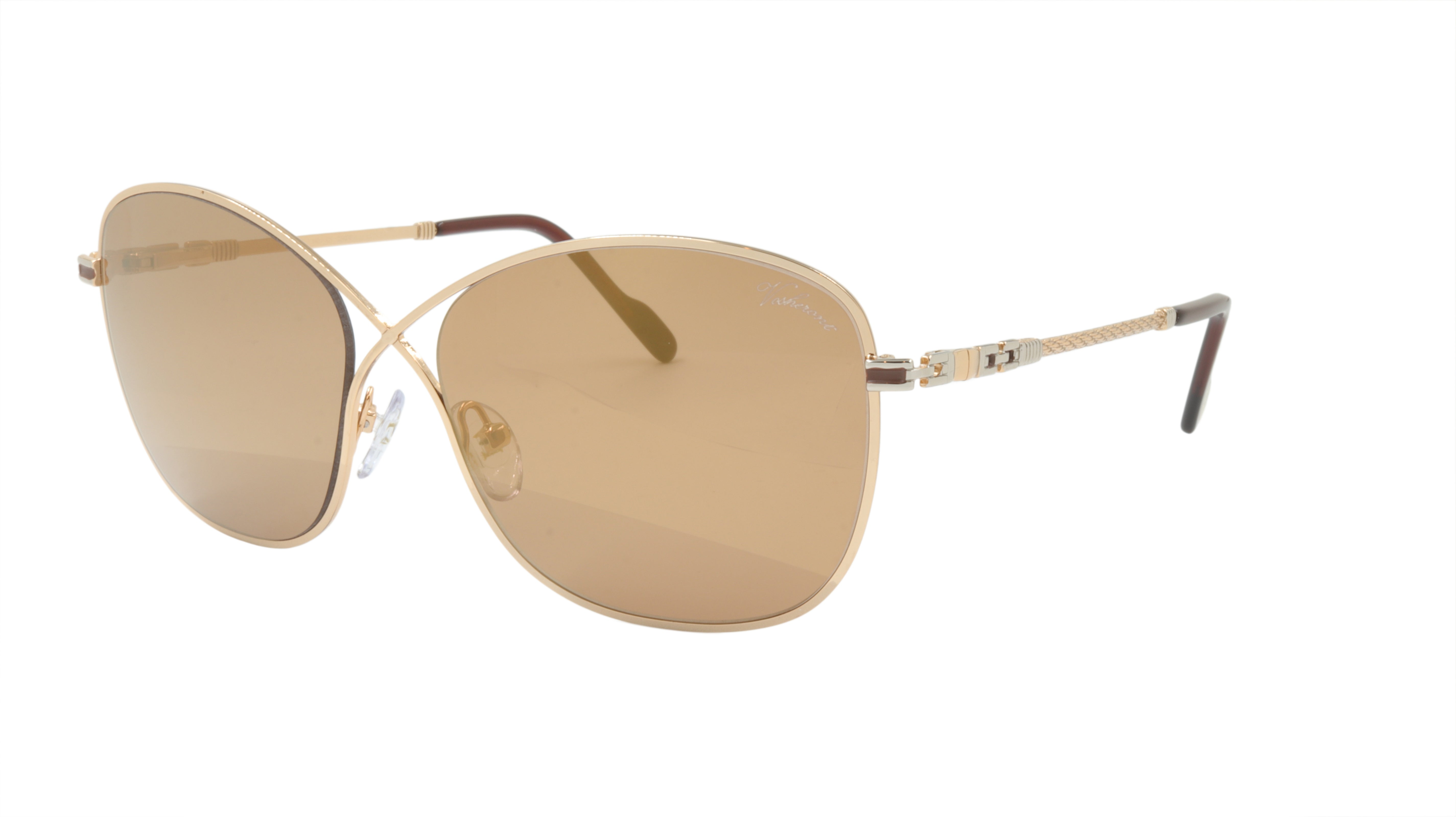 Paul Vosheront Gold Plated Metal Acetate Sunglasses - PV394S C1 Mirror Lens Italian Design for Women & Men | Perfect for Beach, Driving & Outdoor Activities