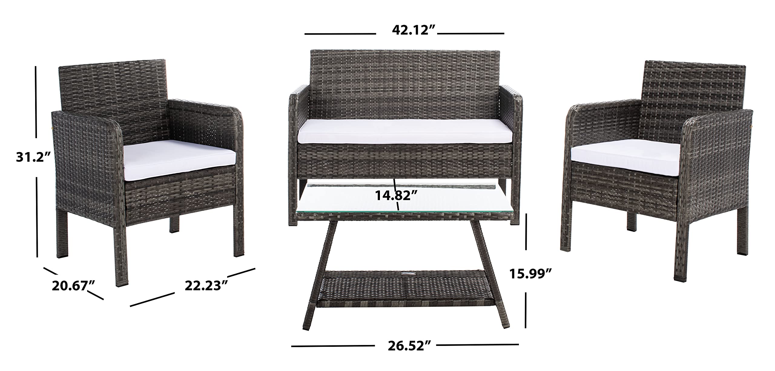 SAFAVIEH Outdoor Collection Aboka Grey Brown/White 4-Piece Patio Cushion Set - Water-Resistant Conversation Furniture Cushions for Garden, Deck, Poolside & Backyard Relaxation (PAT7505C)