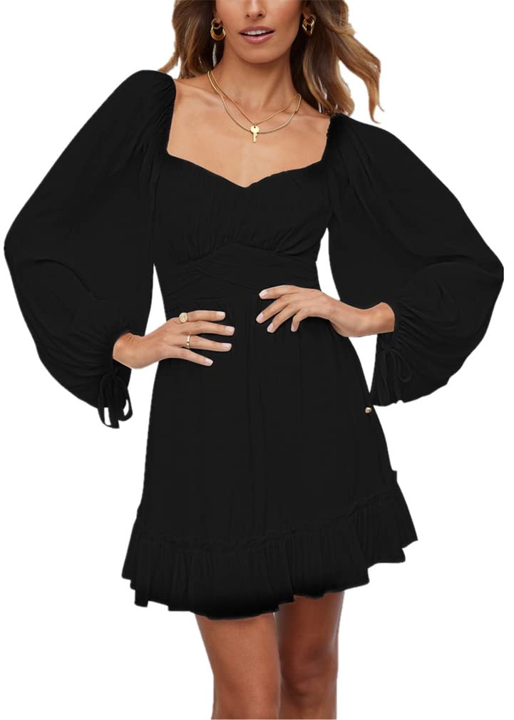 Imbry Women's Off-Shoulder Long Sleeve Mini Summer Dress with Belt & Ruffle - Elegant Wedding Guest Dress for Parties, Bridal Showers & Date Nights