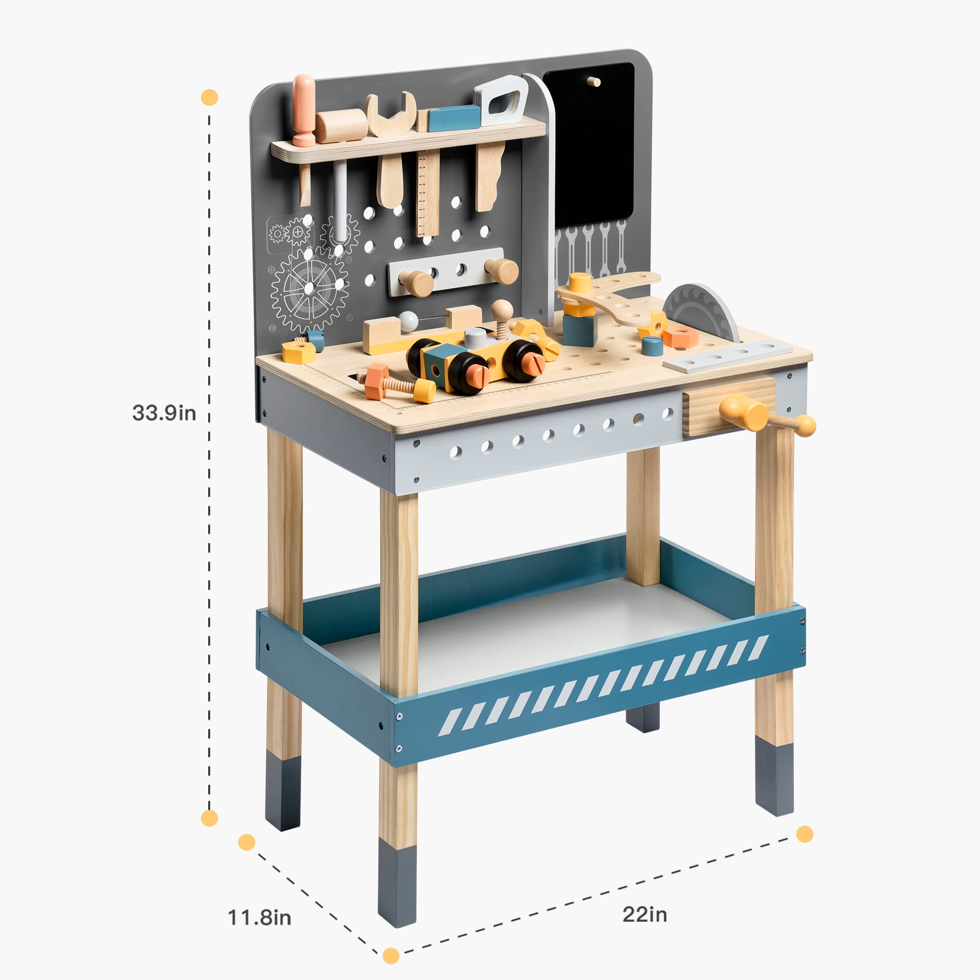 ROBOTIME Wooden Kids Tool Bench Set with Realistic Tools & Electric Drill - Pretend Play Workbench for Toddlers Ages 3-5 - STEM Learning Toy for Boys & Girls (Blue) - Perfect for DIY Pretend Play, Early Childhood Development & Birthday Gifts