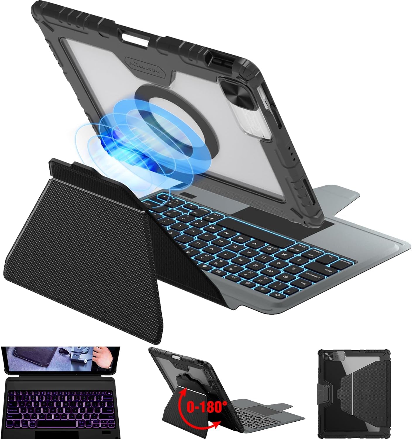 Nillkin Magnetic Keyboard Case for iPad Pro 13 Inch (2024, M4) - Backlit Keyboard Cover with Stand, Slide Camera Protection, Pencil Holder & Touchpad | Perfect for Work, Study & Travel