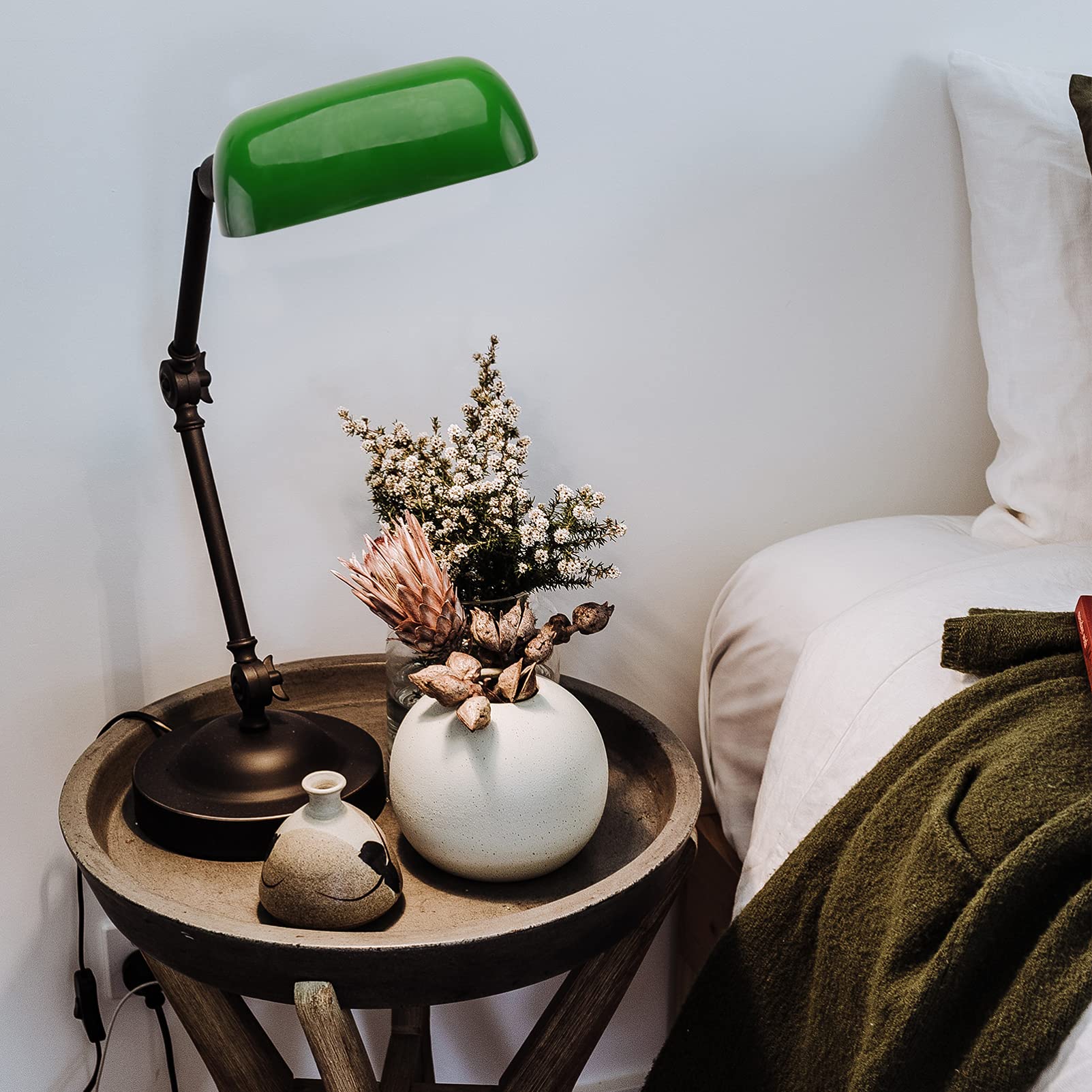 Vintage Green Glass Bankers Table Lamp Shade - Retro Square Replacement Lampshade for Desk & Study - Perfect for Bedroom, Office, and Reading Nook Lighting