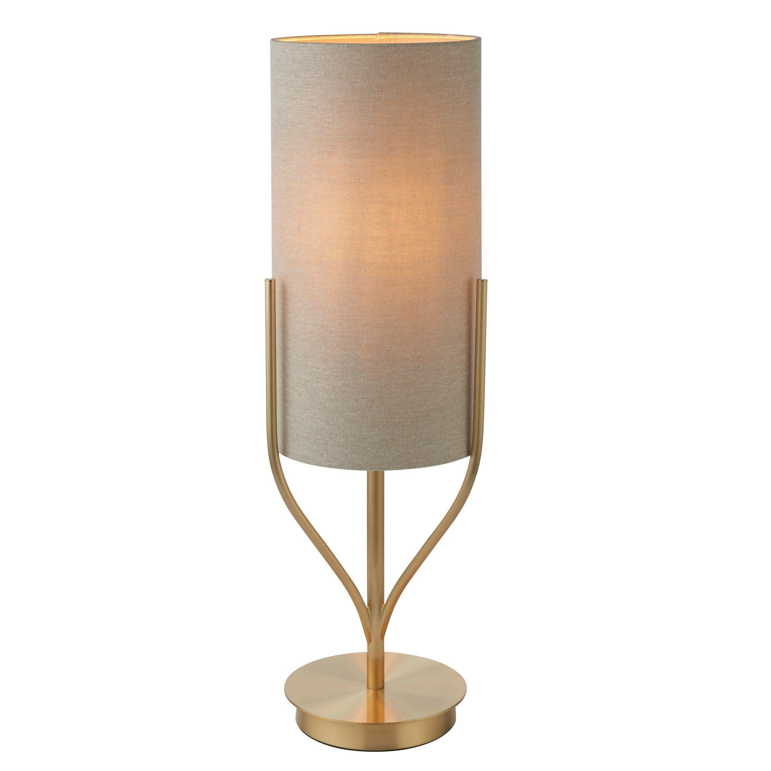 Endon Fraser 1 Light Satin Brass Table Lamp - Modern Bedside Lighting for Bedroom, Living Room & Office - Warm Ambient Glow for Reading & Relaxation