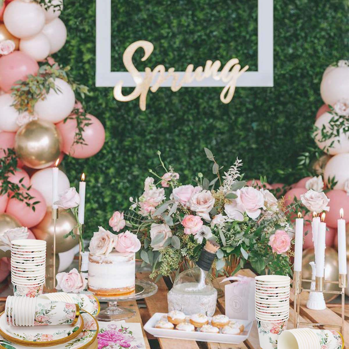 Floral Party Supplies Set for 24 Guests - Disposable Dinner Plates, Cups, Cutlery & Napkins | Perfect for Bridal Shower, Baby Shower, Birthday & Tea Party Decorations