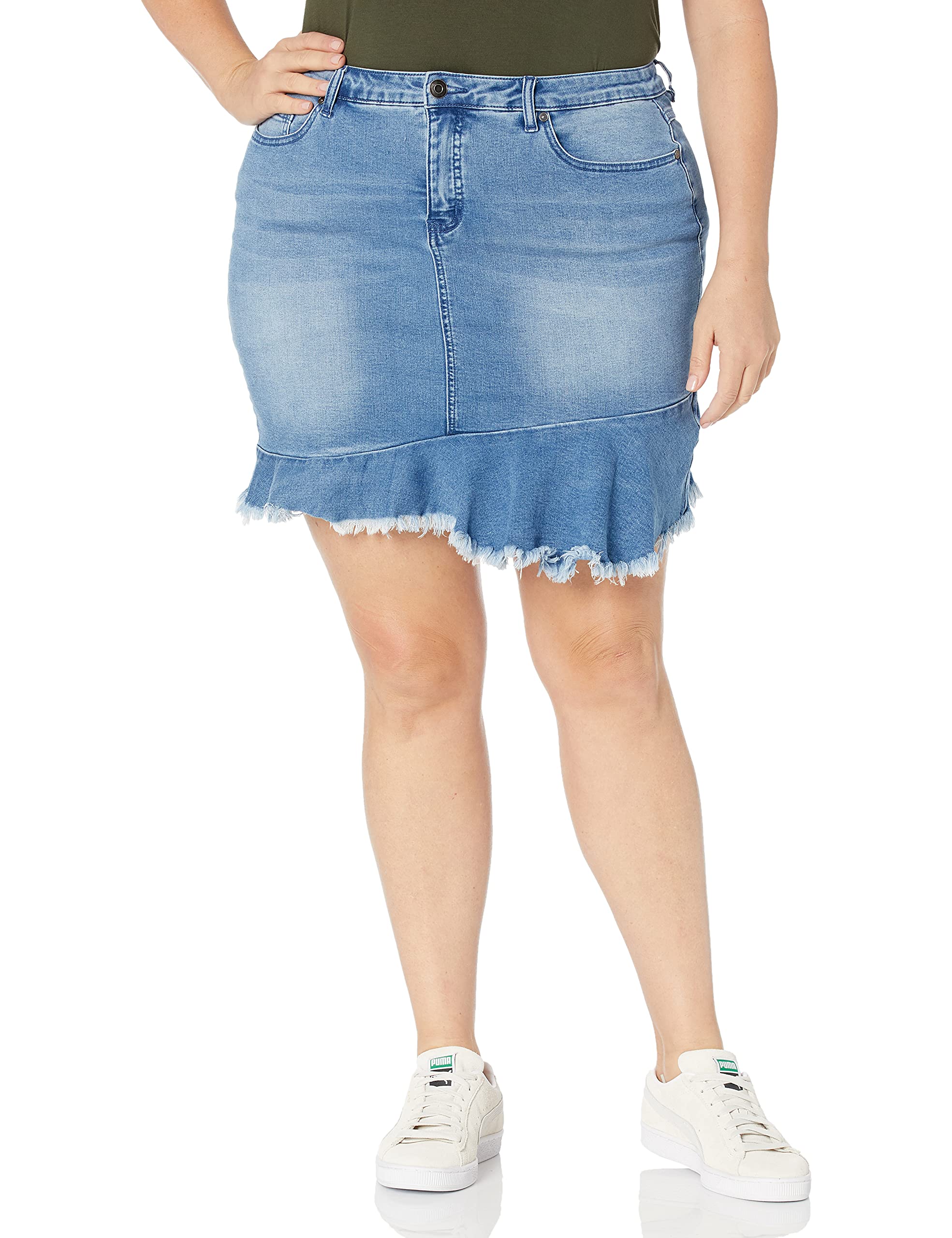 Tribal Women's Distressed Denim Skirt with Frayed Frilled Hem - Boho Chic Style for Casual Outings & Music Festivals