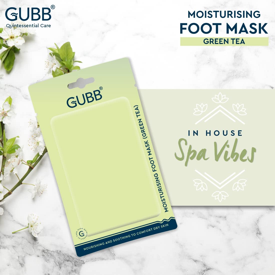 GUBB Moisturizing Foot Mask for Dry Cracked Feet - Hydrating & Soothing Treatment with Green Tea Extract | Skin-Friendly & Ultra Soft | Perfect for Pedicures, Spa Days & At-Home Foot Care