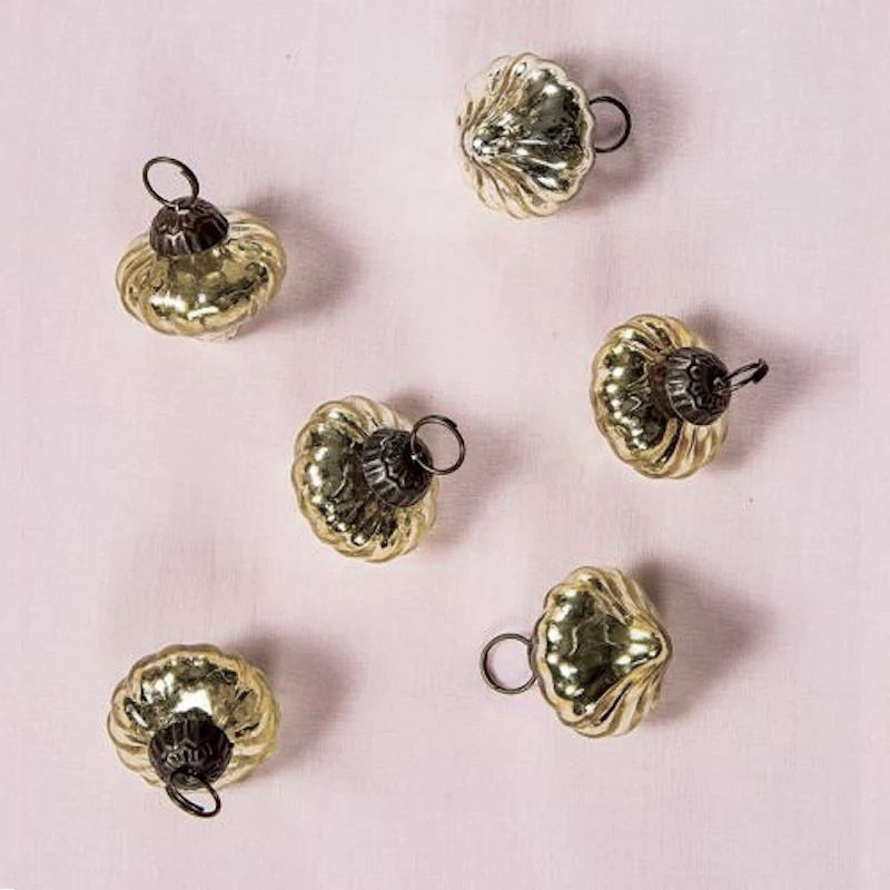 6 Pack Gold Lucy Mercury Glass Onion Shaped Ornaments - Elegant Christmas Tree Decorations for Holiday Home & Party Decor