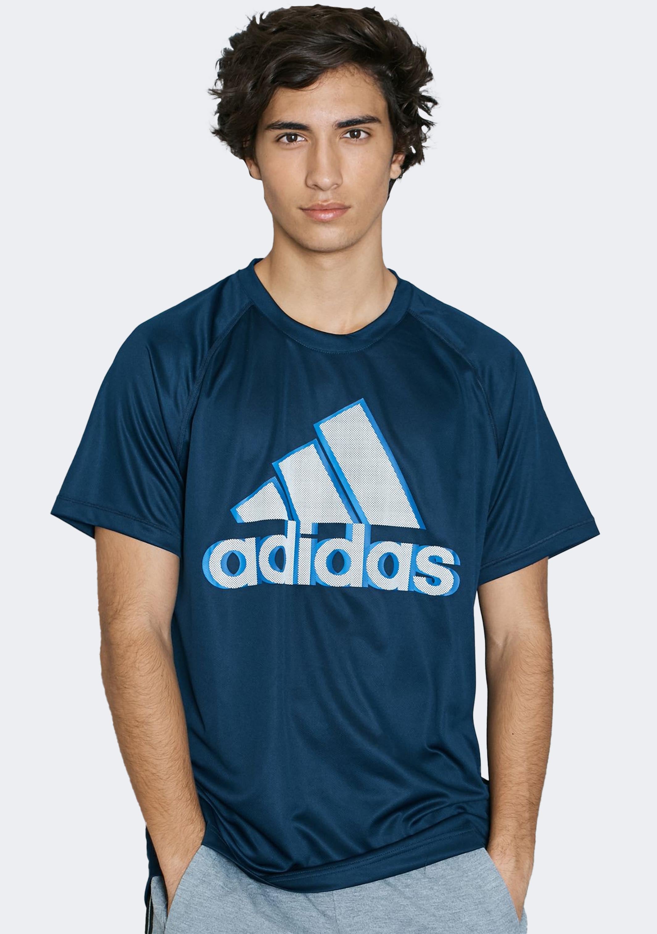 Adidas Men's Base Logo T-Shirt - Navy Blue Casual Tee for Gym, Workout & Everyday Wear