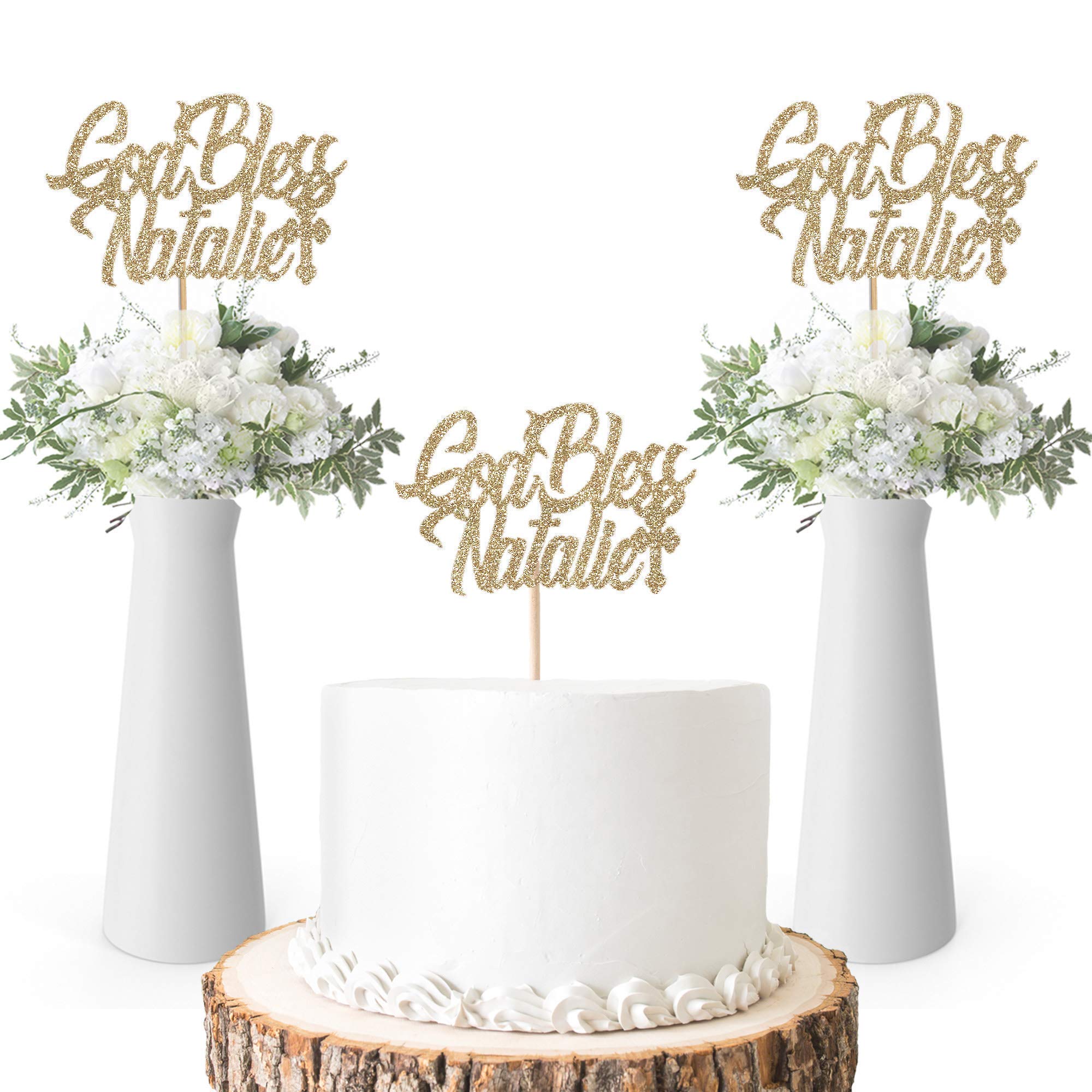 Set of 3 Personalized God Bless Centerpieces - Elegant Cake Topper & Baptism, Christening, First Communion Decorations for Baby Showers, Religious Celebrations & Church Events