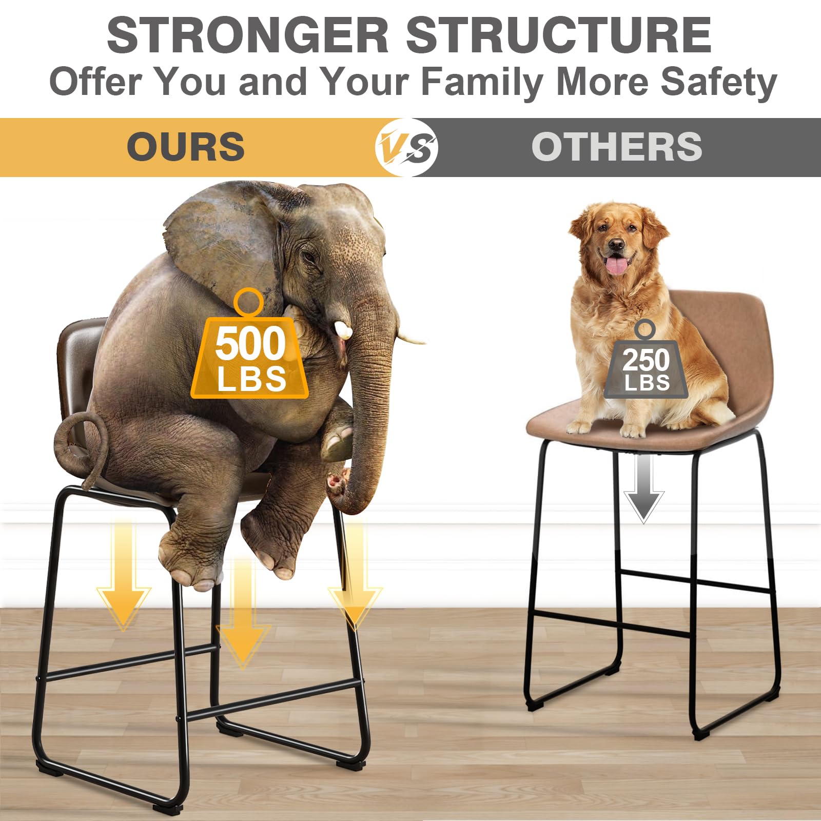TAVR 24 Inch Counter Height Bar Stools Set of 2 - 500 lbs Weight Capacity, Armless Metal Leg Bar Chairs with Soft Backrest for Kitchen Island, Coffee Shop, Restaurant & Home Bar - Brown Modern Stools for Dining & Entertaining