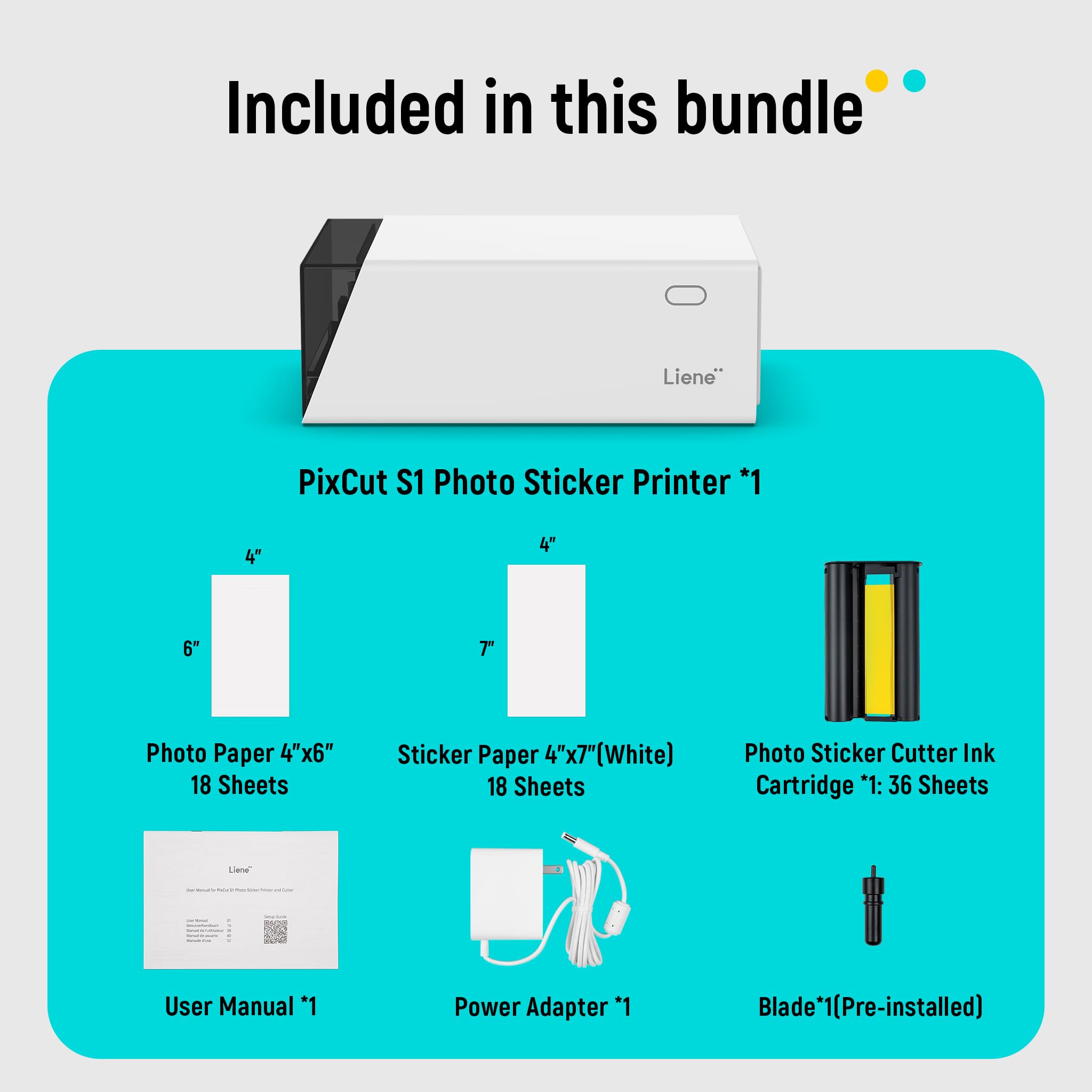 Liene PixCut S1 All-in-One Sticker Maker Machine - DIY Photo Sticker Printer & Cutting Machine for Custom Labels, Gifts & Crafts | 300 DPI Thermal Dye-Sublimation Prints with AI Auto-Cutting | Perfect for Home, Office, School Projects & Small Business Branding