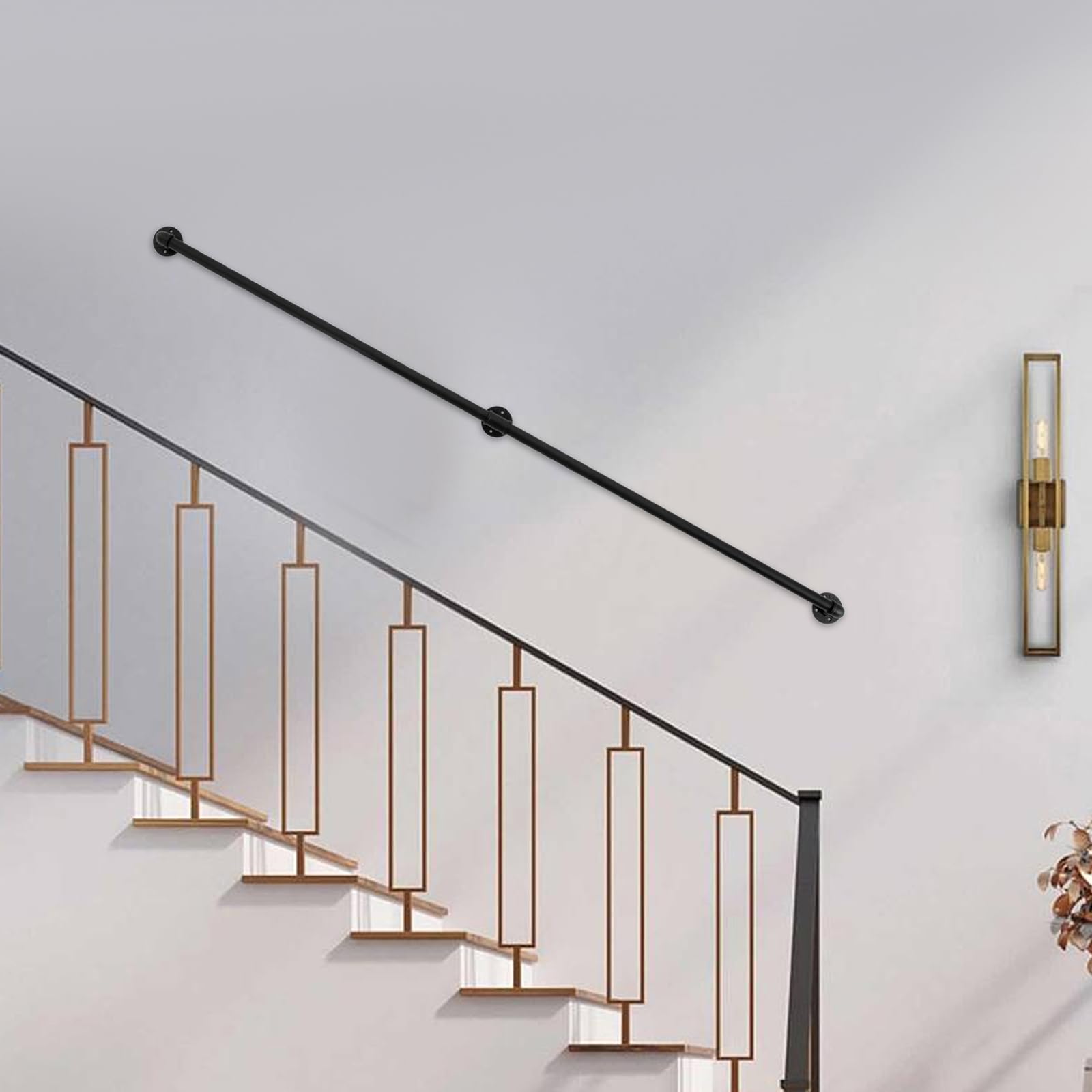 7FT Industrial Iron Stair Handrail - Heavy Duty Pipe Staircase Safety Rail with Wall Mount for Indoor & Outdoor Use | Perfect for Home, Office, Warehouse & Public Spaces