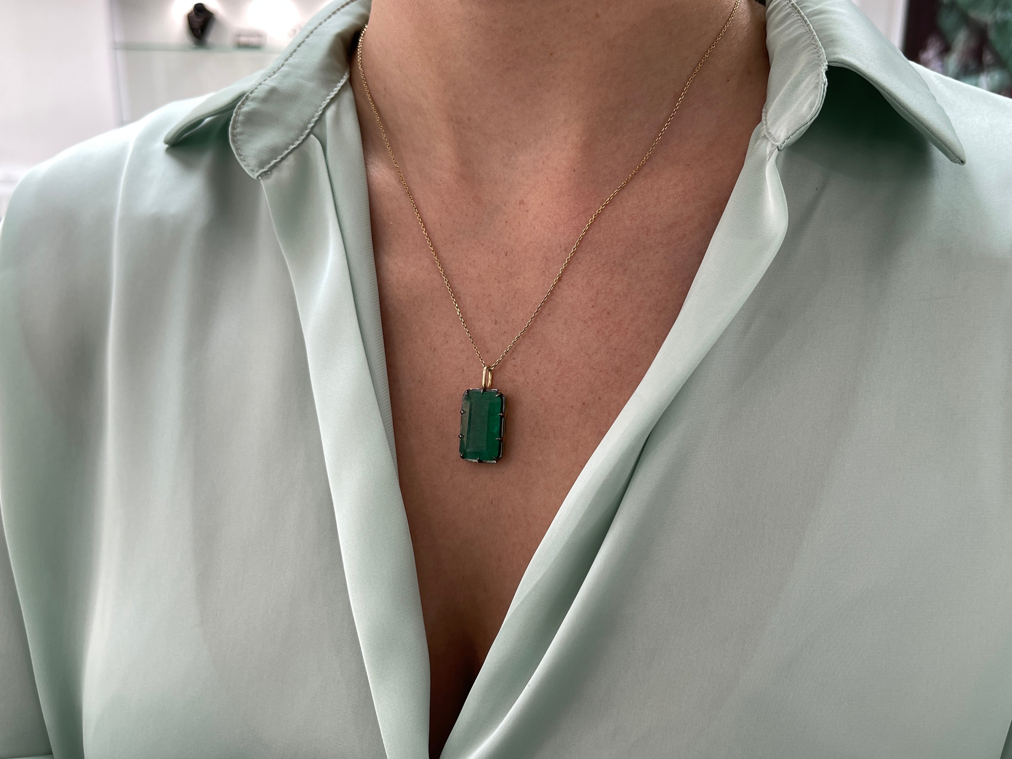10.98ct Natural Emerald Georgian Style Solitaire Pendant in 14K Gold - Elegant Jewelry Gift for Women, Perfect for Weddings, Anniversaries & Special Occasions
