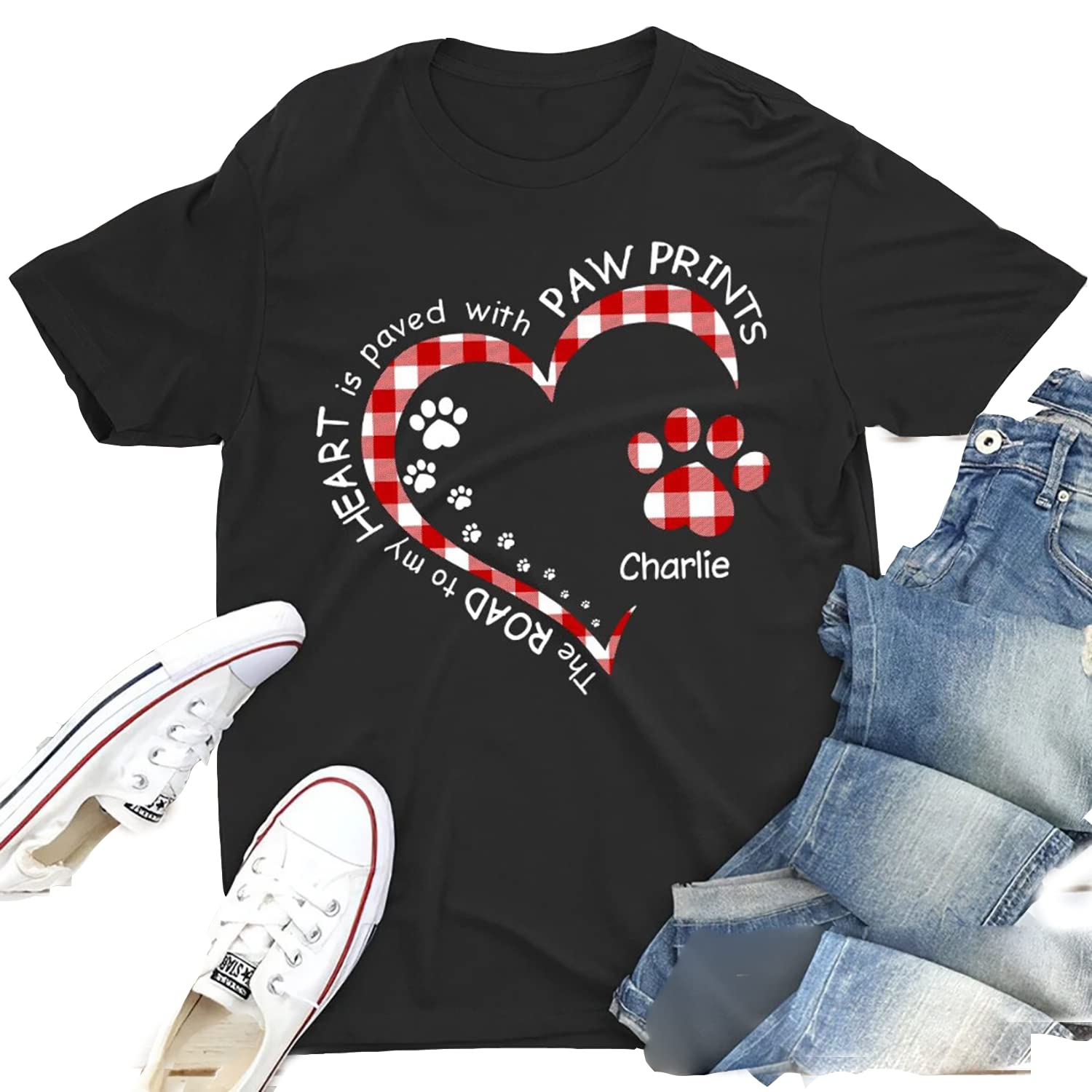 Custom Dog Mom T-Shirt with Paw Prints & Personalized Dog Names - Heart Design for Women & Men - Perfect Gift for Mother's Day - Multicolor Options - Ideal for Dog Lovers, Pet Owners & Casual Wear