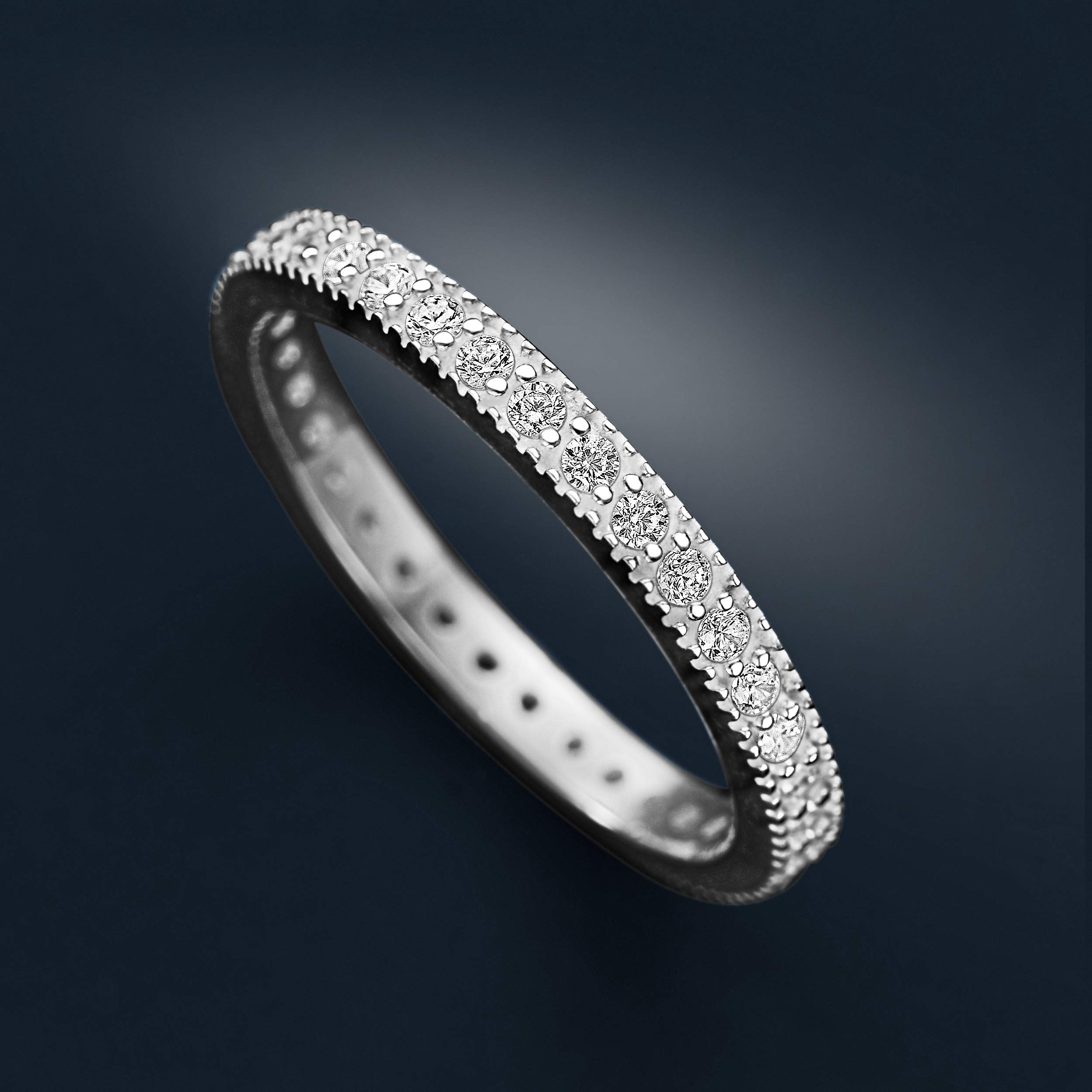 Sterling Silver Stackable CZ Eternity Rings for Women - Cubic Zirconia Wedding Bands Size 5-9 - Promise Rings for Girlfriend, Teen Girls & Her - Perfect for Anniversaries, Engagements & Everyday Wear