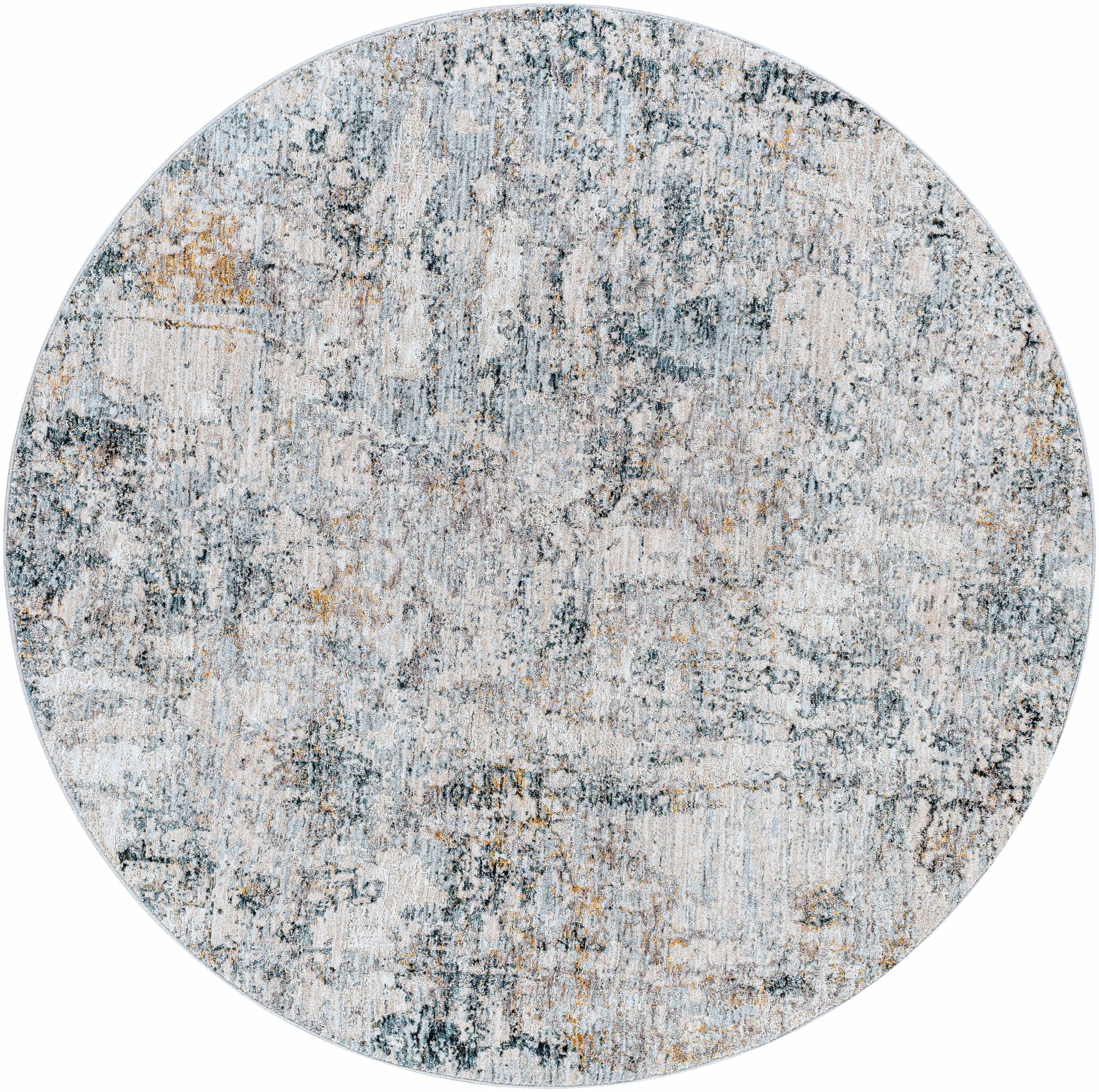 Hauteloom Pinjarra Modern Area Rug for Living Room & Bedroom - Soft Gray, Beige, Blue Round Rug 6'7