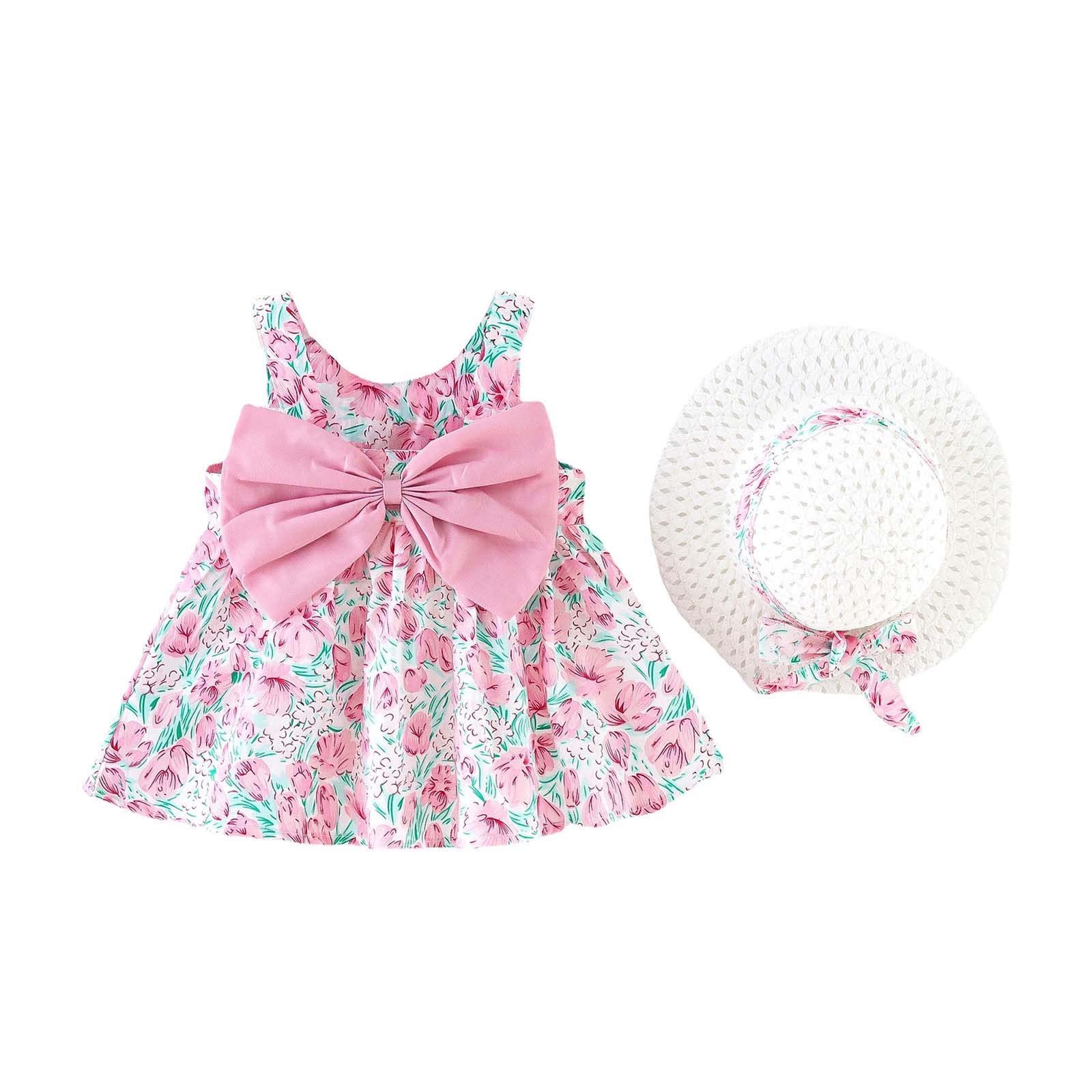 Baby Summer Clothes for Toddler Girls - Princess Dress with Bow & Backless Sling Skirt Outfit Set Including Hat | Perfect for Beach, Party & Photo Shoots