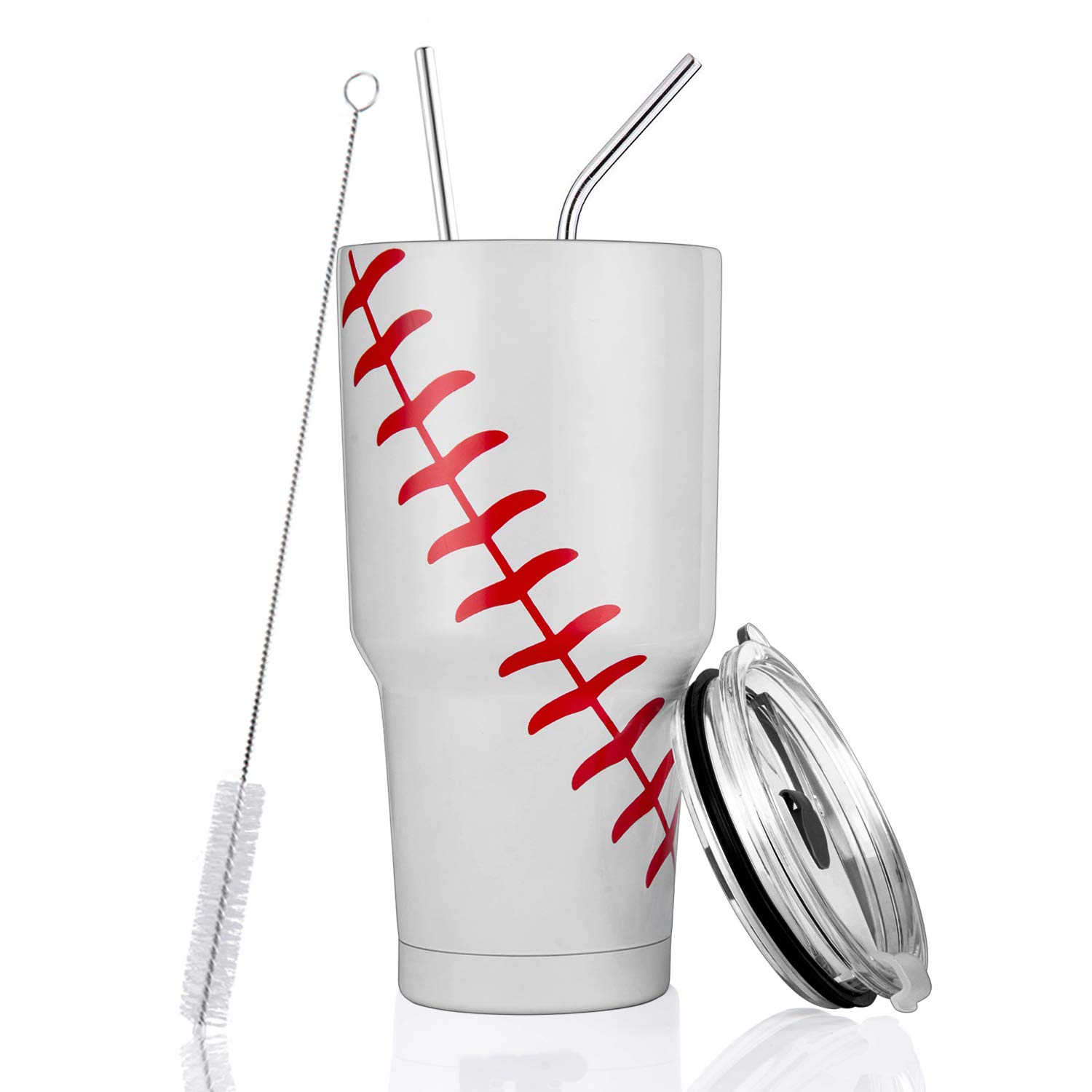 Joyclub 30oz Stainless Steel Tumbler with Lid & Straw - Double Wall Vacuum Insulated Travel Mug for Hot & Cold Drinks - Baseball Design - Perfect for Coffee, Tea, Smoothies & Outdoor Activities