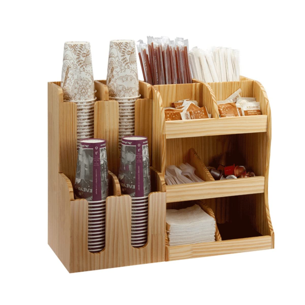 Disposable Paper Cup Holder - 2-in-1 Multi-Grid Counter Storage Shelf for Coffee & Tea Shops - Organize Cups, Straws, Napkins, Milk Balls, Forks & Spoons - Space Saving Solution for Cafes, Bubble Tea Stores & Restaurants (Color: A)