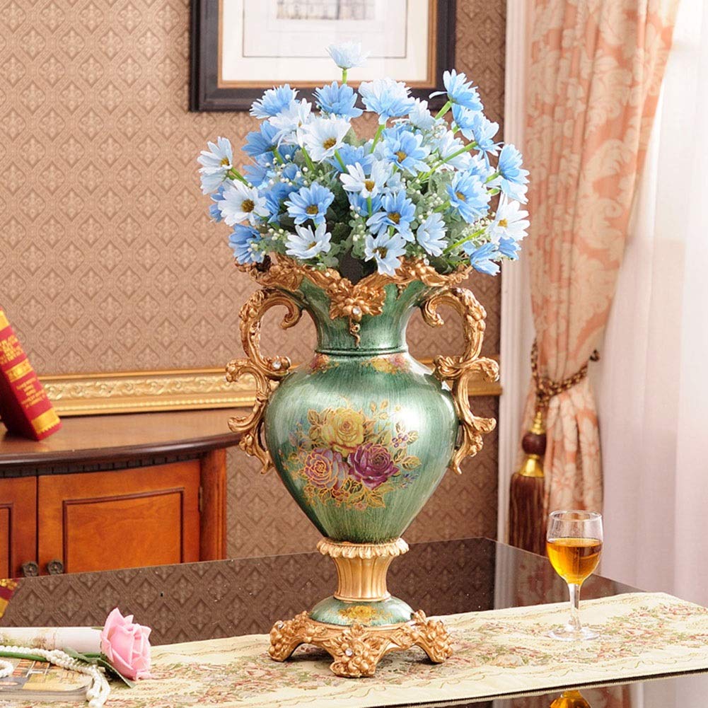European-Style Retro Large Resin Flower Vase - Hand-Painted Tall Decorative Vase for Home & Office Decor (31cm×46cm, Green) | Perfect for Living Room Centerpiece, Dining Table, Bedroom & Hotel Decorations