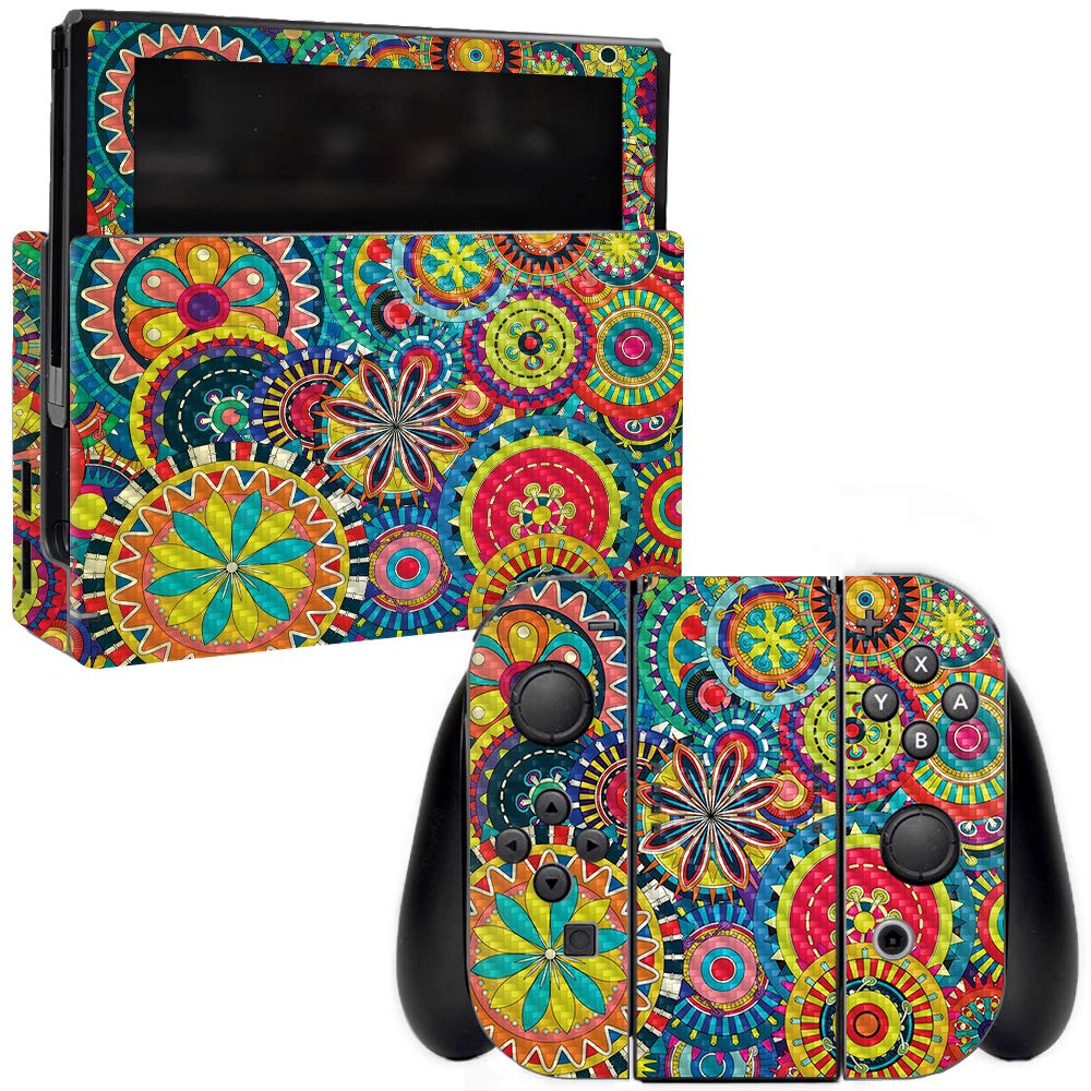 Premium Carbon Fiber Skin for Nintendo Switch - Flower Wheels Design | Protective & Durable Textured Cover | Easy to Apply & Remove | Made in USA | Perfect for Gaming Protection & Style Customization