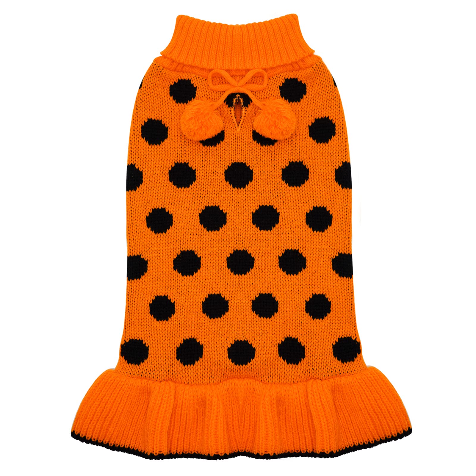 KYEESE Halloween Dog Sweater Dress with Leash Hole - Turtleneck Polka Dot Knit Pullover for Large Dogs - Warm Pet Clothes for Fall & Winter - Perfect for Halloween Parties & Cold Weather Outings
