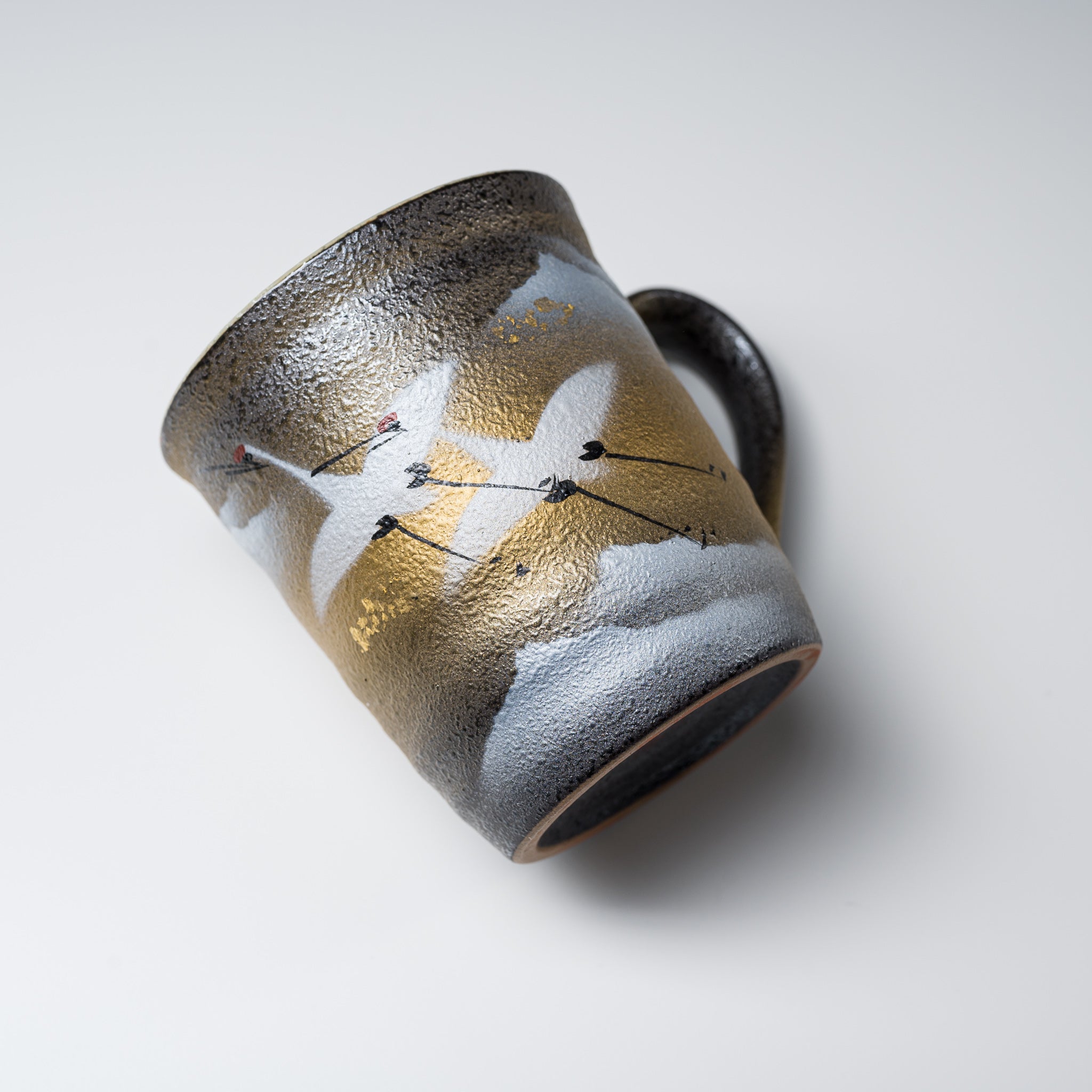 Kutani Ware Mug Cup - The Grateful Crane Design | Japanese Traditional Ceramic Coffee Cup for Home & Office Use