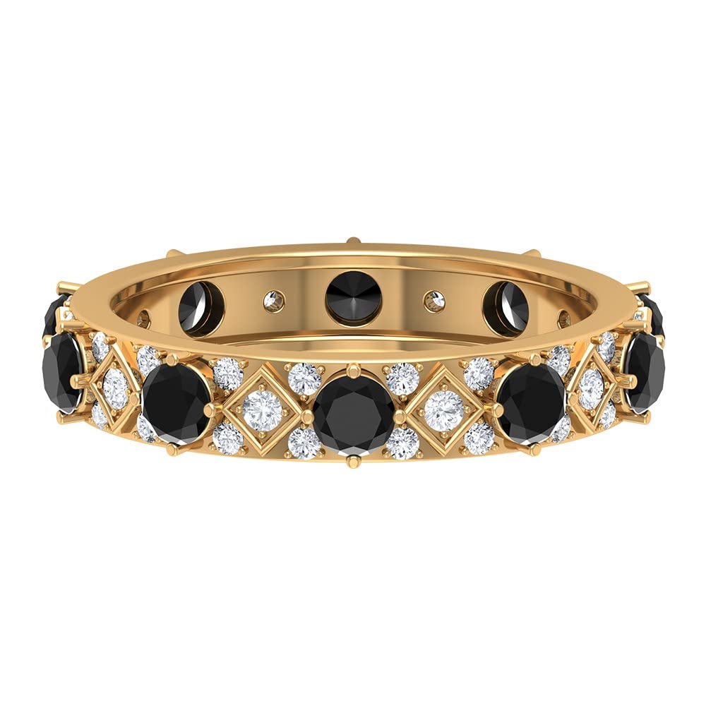 2.25 CT Certified Lab-Created Black Diamond & Moissanite Eternity Ring in 14K Solid Gold – Elegant Bridal Wedding Band for Women, Perfect for Engagement, Anniversary & Special Occasions