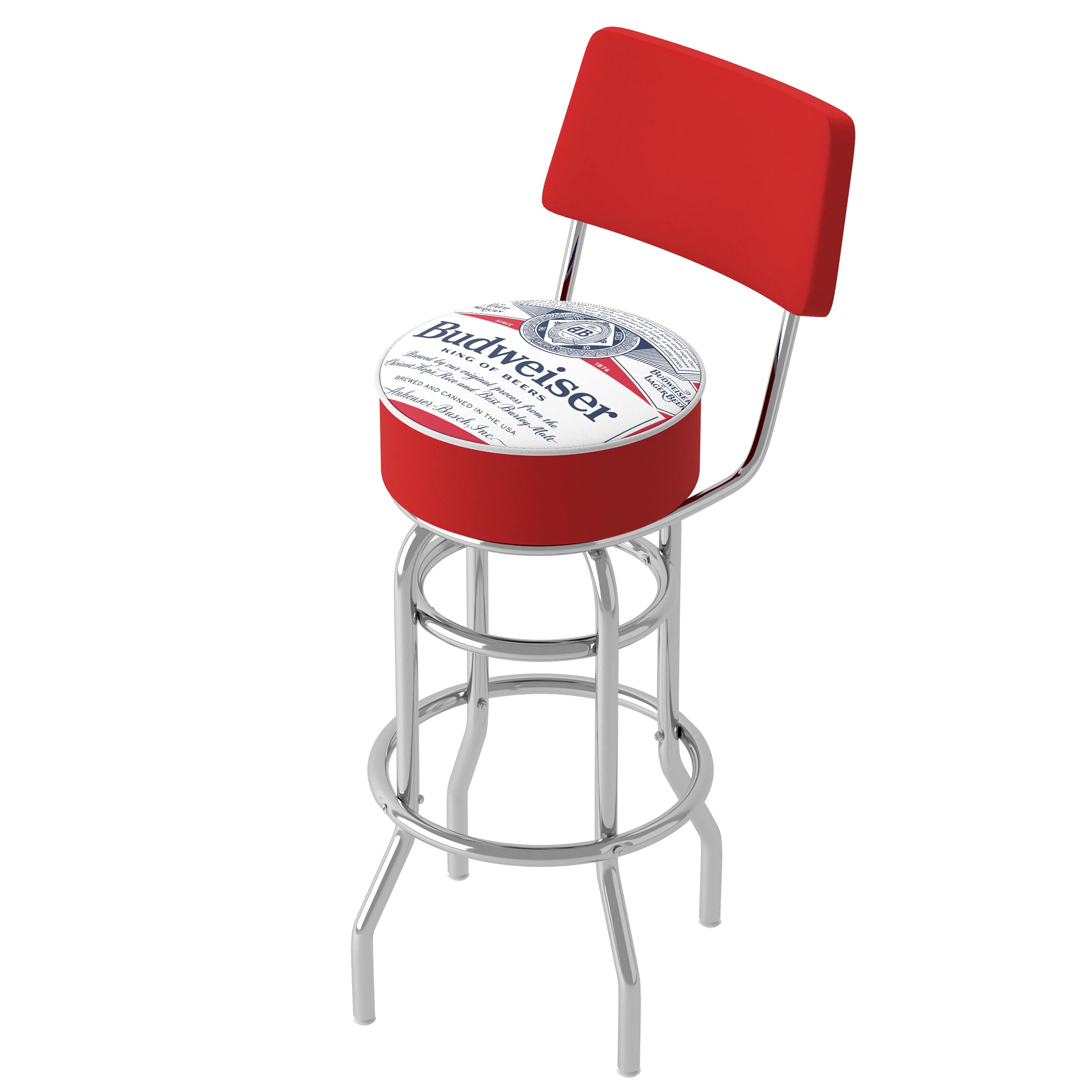 Budweiser Chrome Padded Swivel Bar Stool - Adjustable Height Barstool for Game Room, Man Cave & Home Bar - Comfortable Pub Stool with 360° Rotation