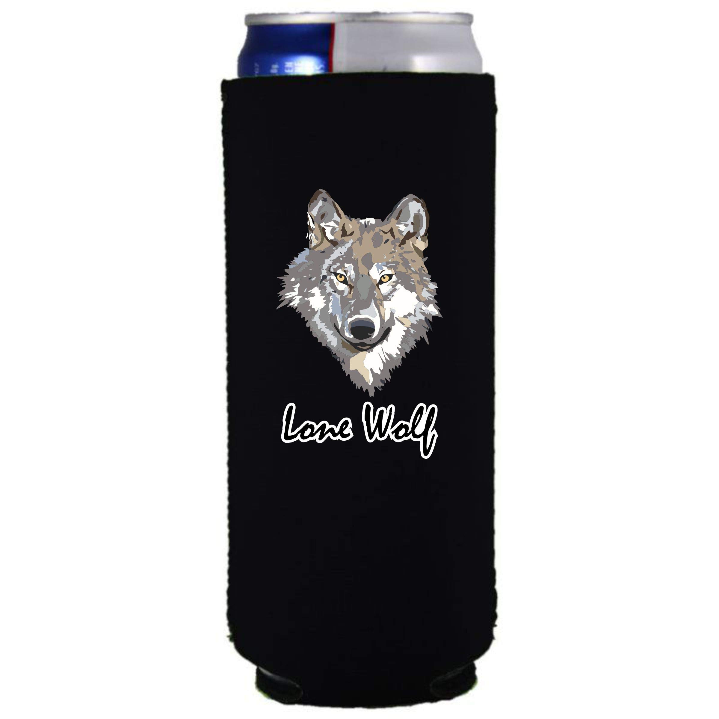 Lone Wolf Slim Can Cooler - Insulated Beer Can Holder for 12oz Cans (Black, 1 Pack) - Perfect for Camping, BBQs, and Outdoor Parties