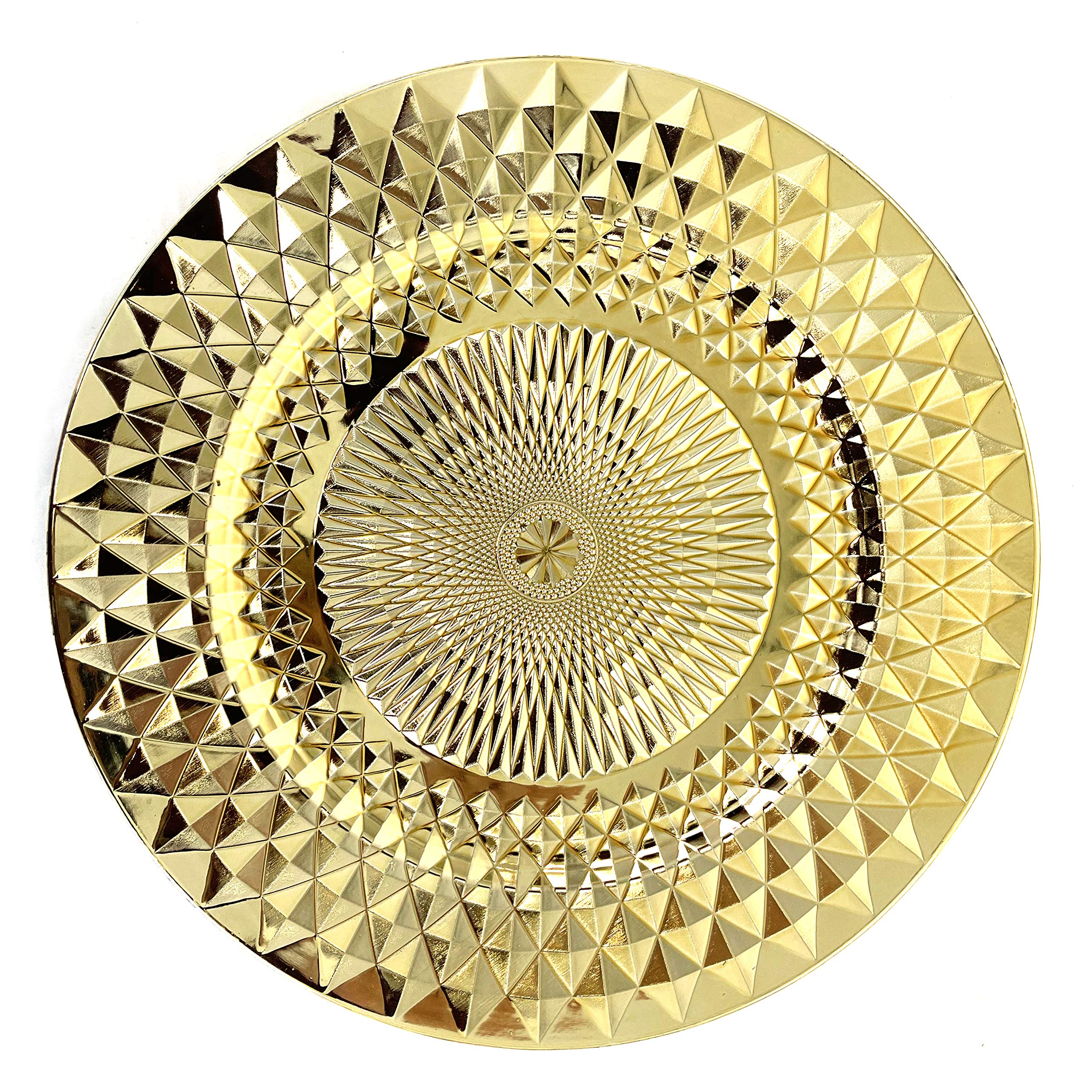 Allgala 13-Inch 6-Pack Heavy Duty Plastic Diamond Pattern Sparkling Gold Charger Plates - Elegant Wedding & Formal Dining Plates for Special Occasions, Dinner Parties, and Holiday Celebrations