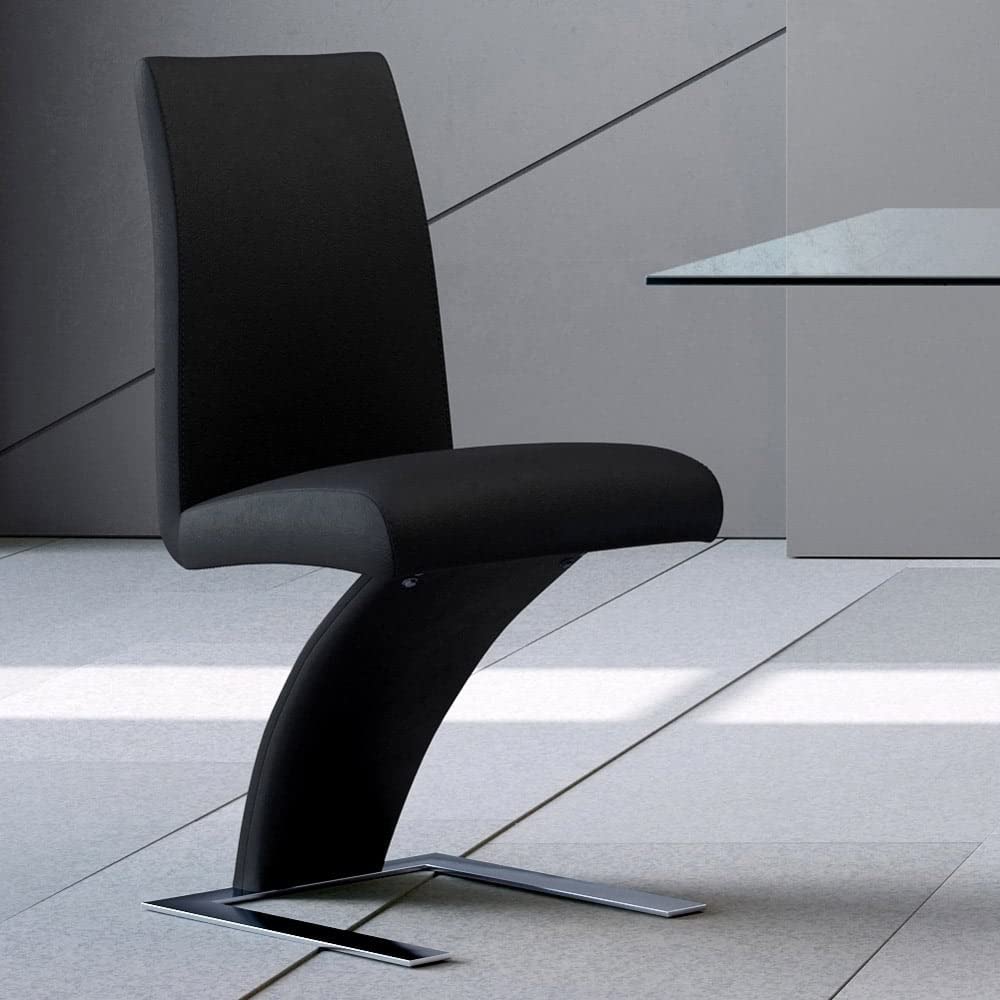 Modern Mesa Dining Chair - Black Leatherette Upholstery with Stainless Steel Frame - Contemporary Kitchen & Dining Room Furniture for Home & Restaurant Use