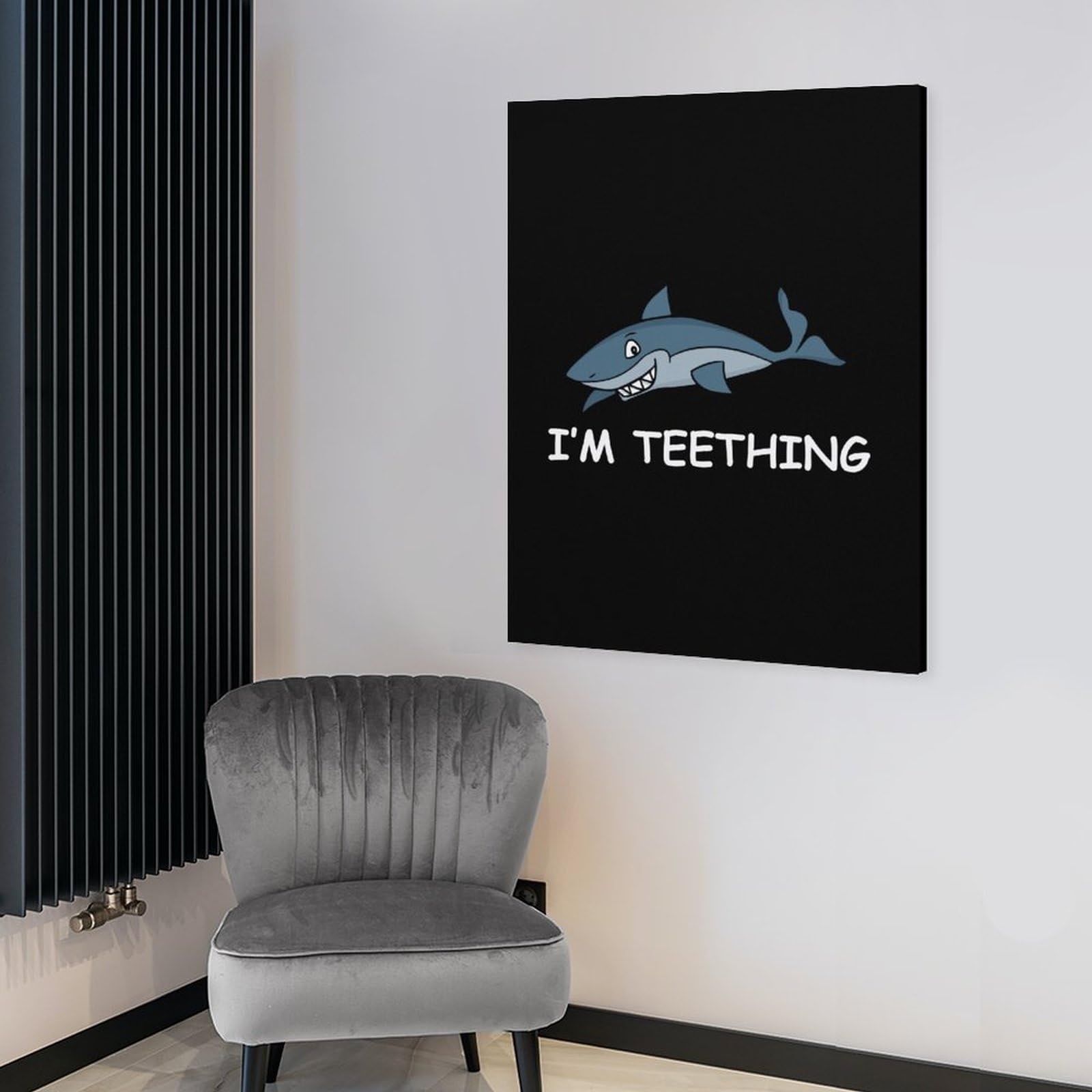 Shark Teeth Canvas Wall Art - 18x24 Inch (45x60cm) Wooden Framed Poster for Nursery, Kids Room & Baby Shower Decor - Perfect for Shark Lovers & Ocean Theme Bedrooms