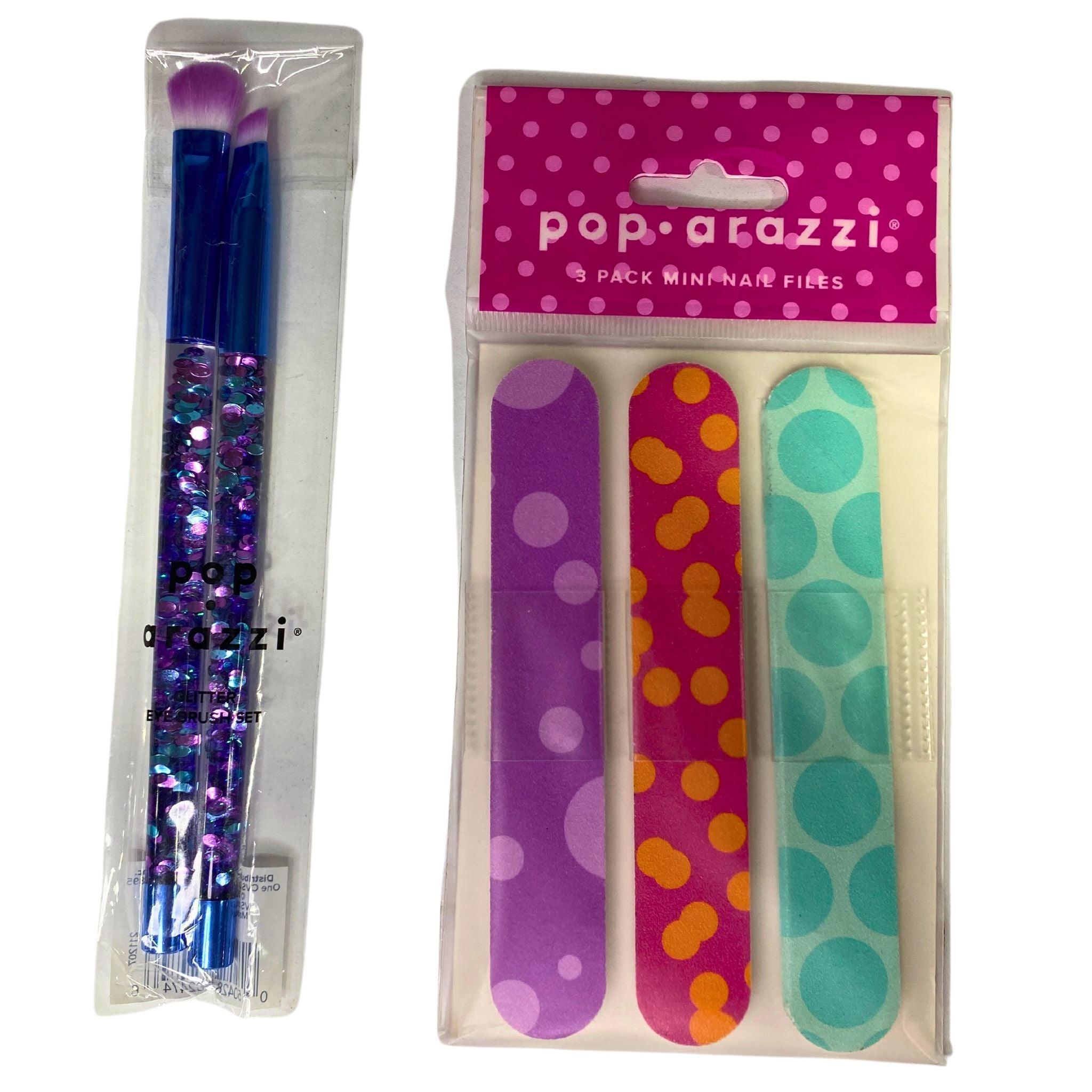 Poparazzi Mix 75-Piece Makeup Kit - Eyeshadow Palette, Mini Nail Files (3 Pack), Glitter Eye Brushes | Perfect for Professional Makeup Artists & Home Beauty Routines