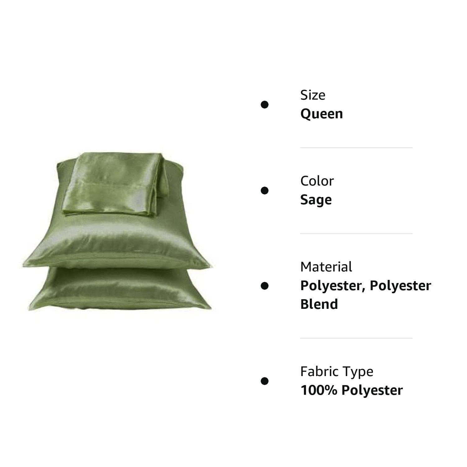 2pc Dark Sage Green Satin Pillowcases - Queen Size for Bridal Bedding & Luxury Home Decor